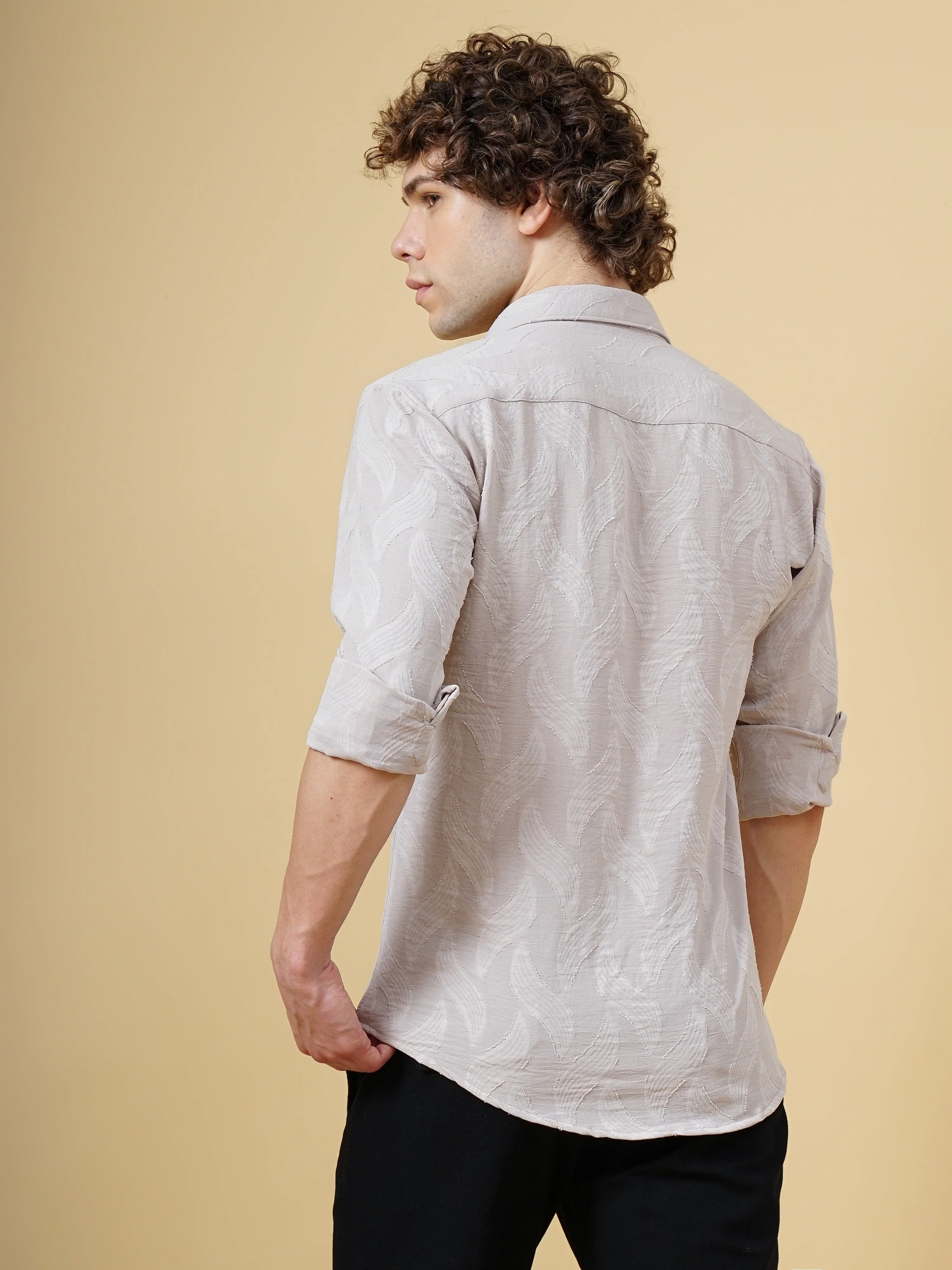 Men Downy Beige Self-Design Shirt - Image 3