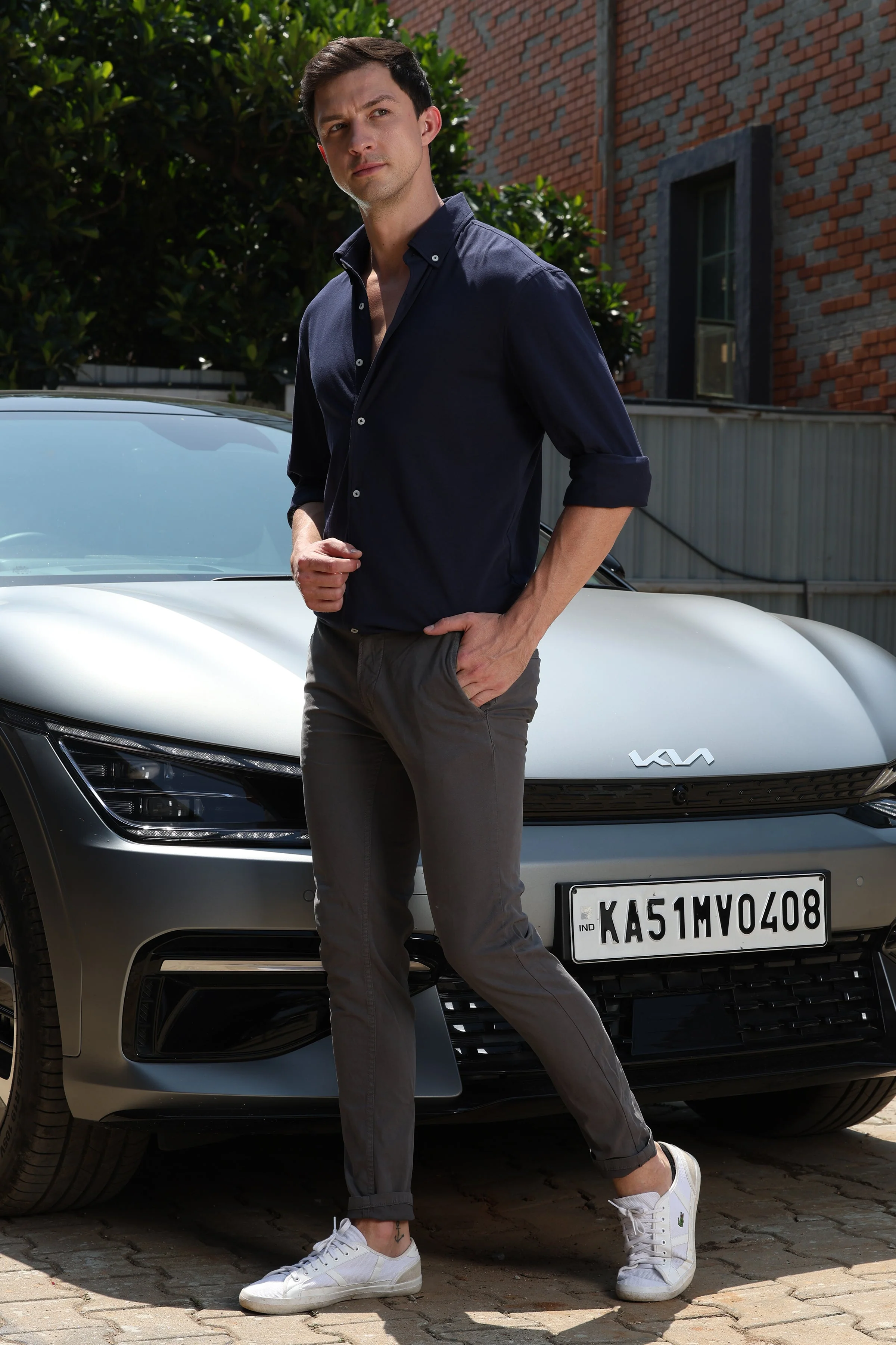 Men Drawback Knitted Stretch Shirt Navy - Image 7