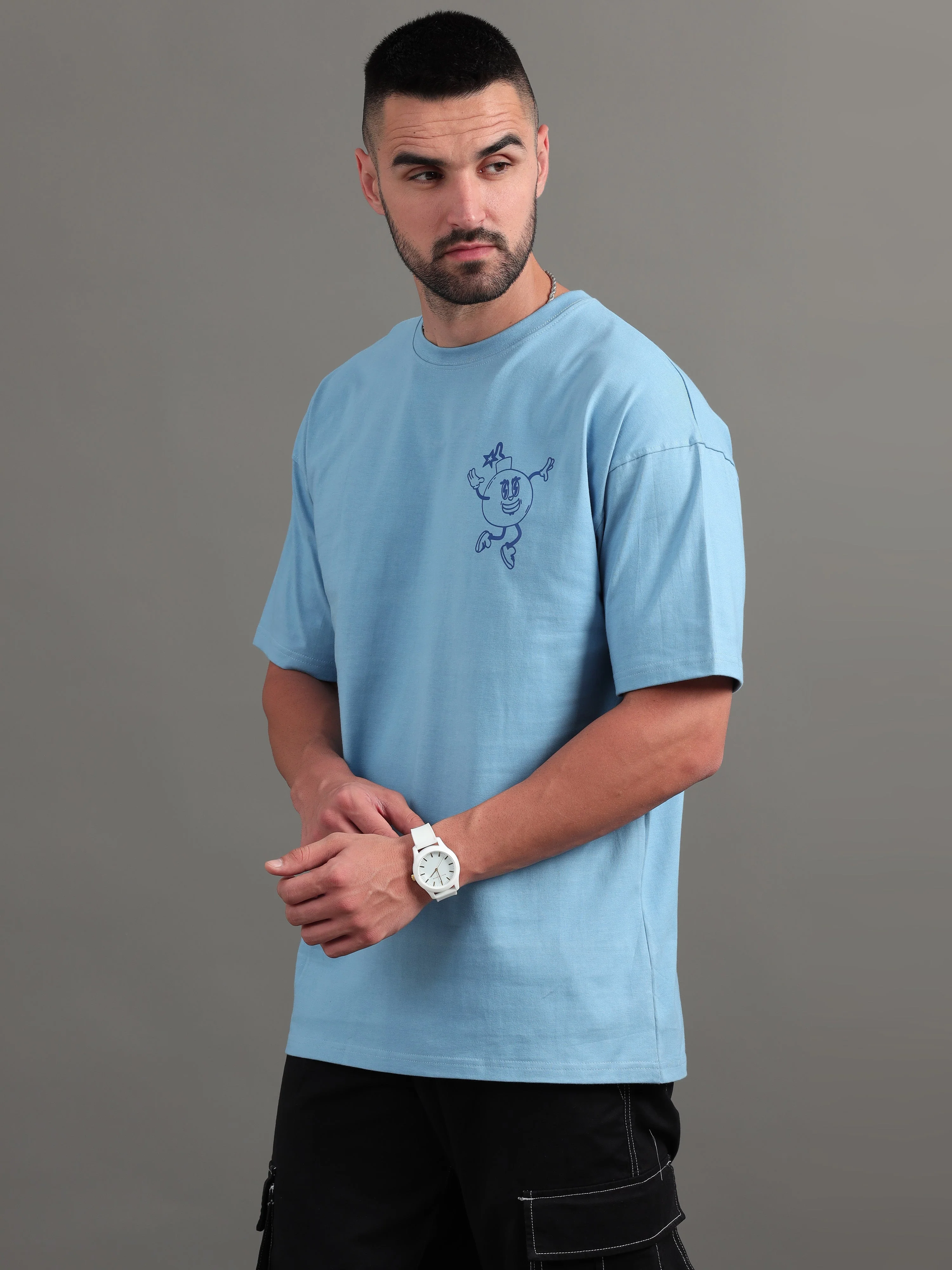 Men Drop the Bomb Blue Oversized T-Shirt - Image 4