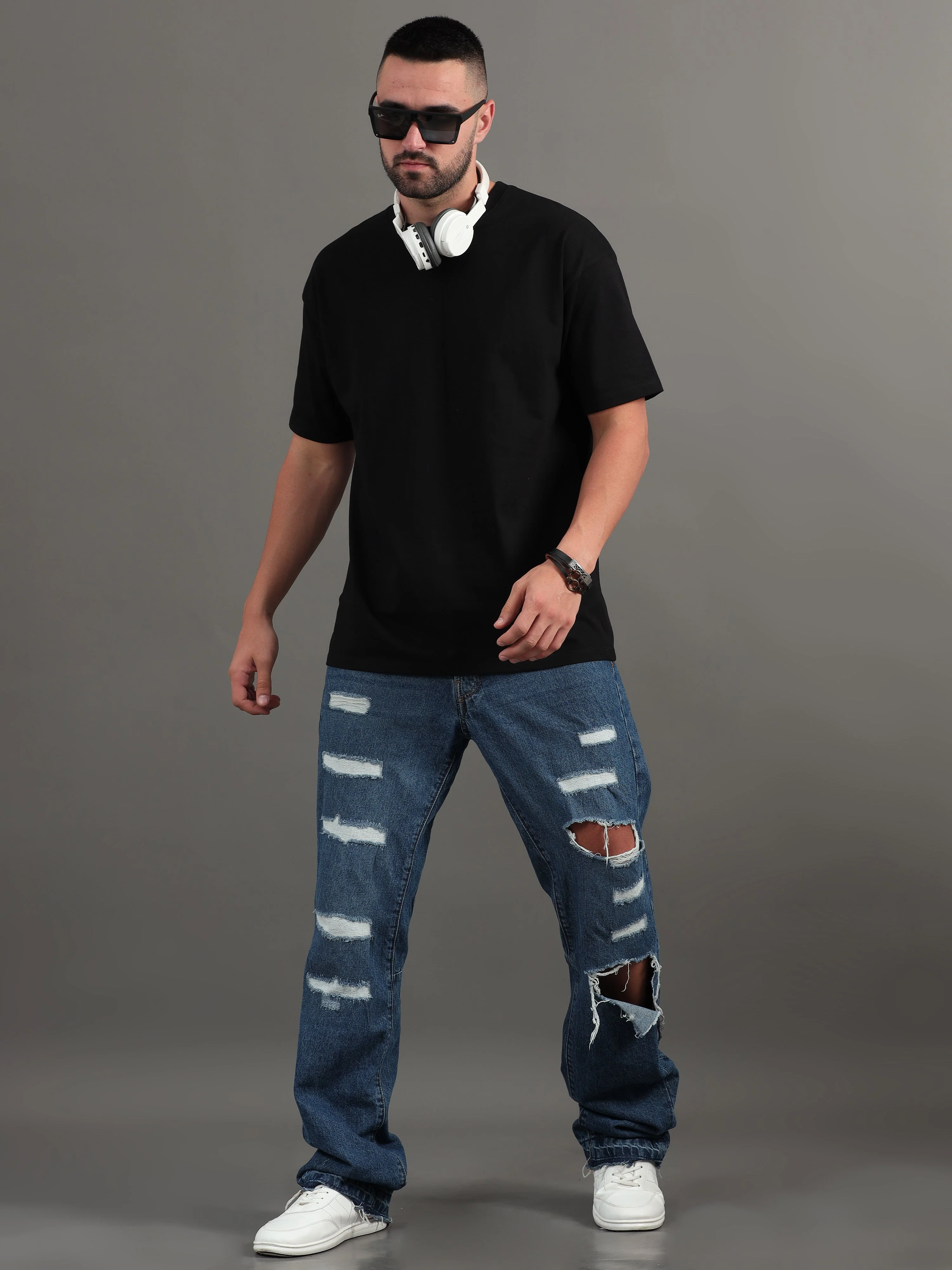 Men Drop the Bomb Blue Oversized T-Shirt - Image 7