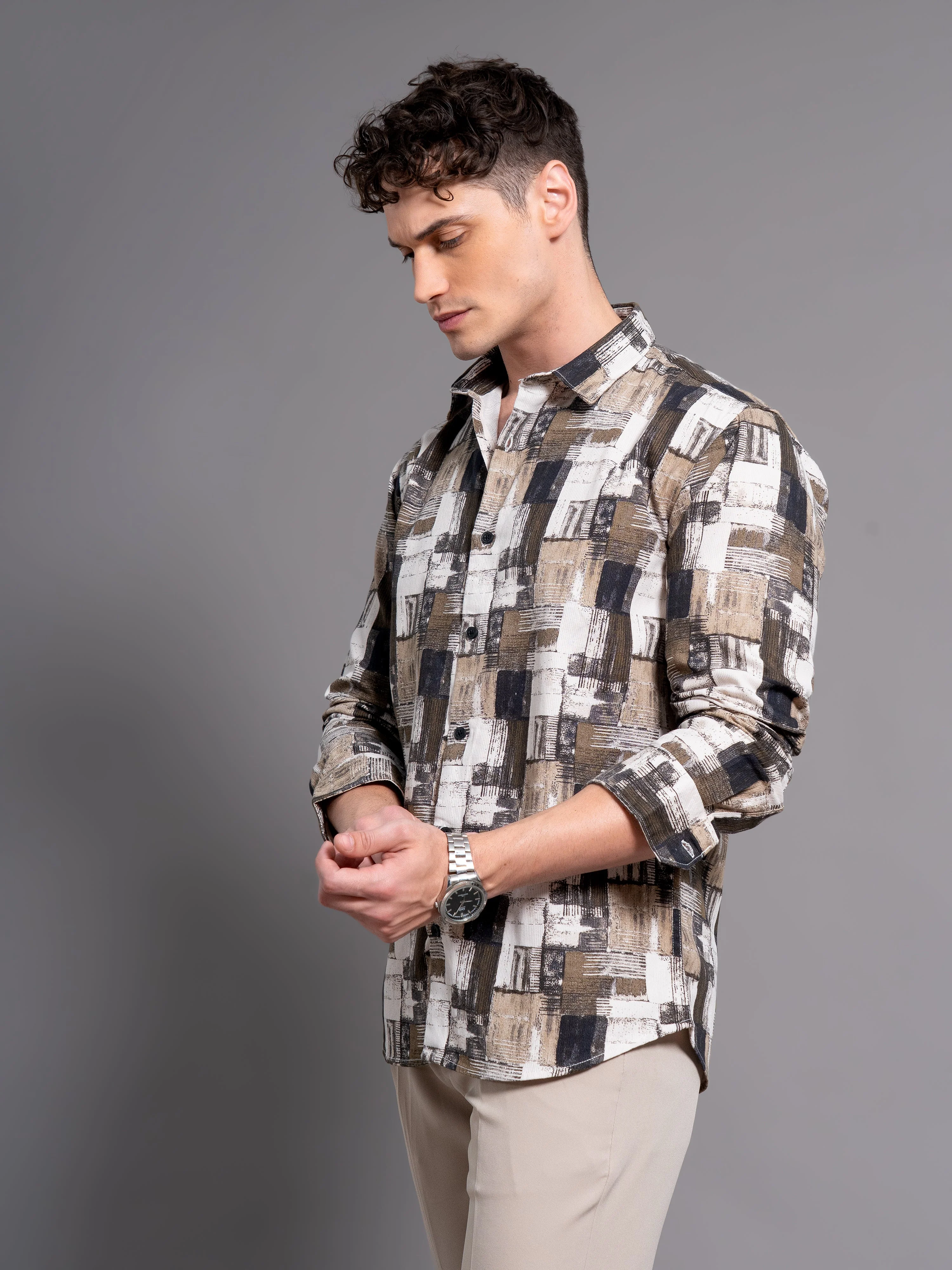 Men Dune Cream Abstract Shirt - Image 3