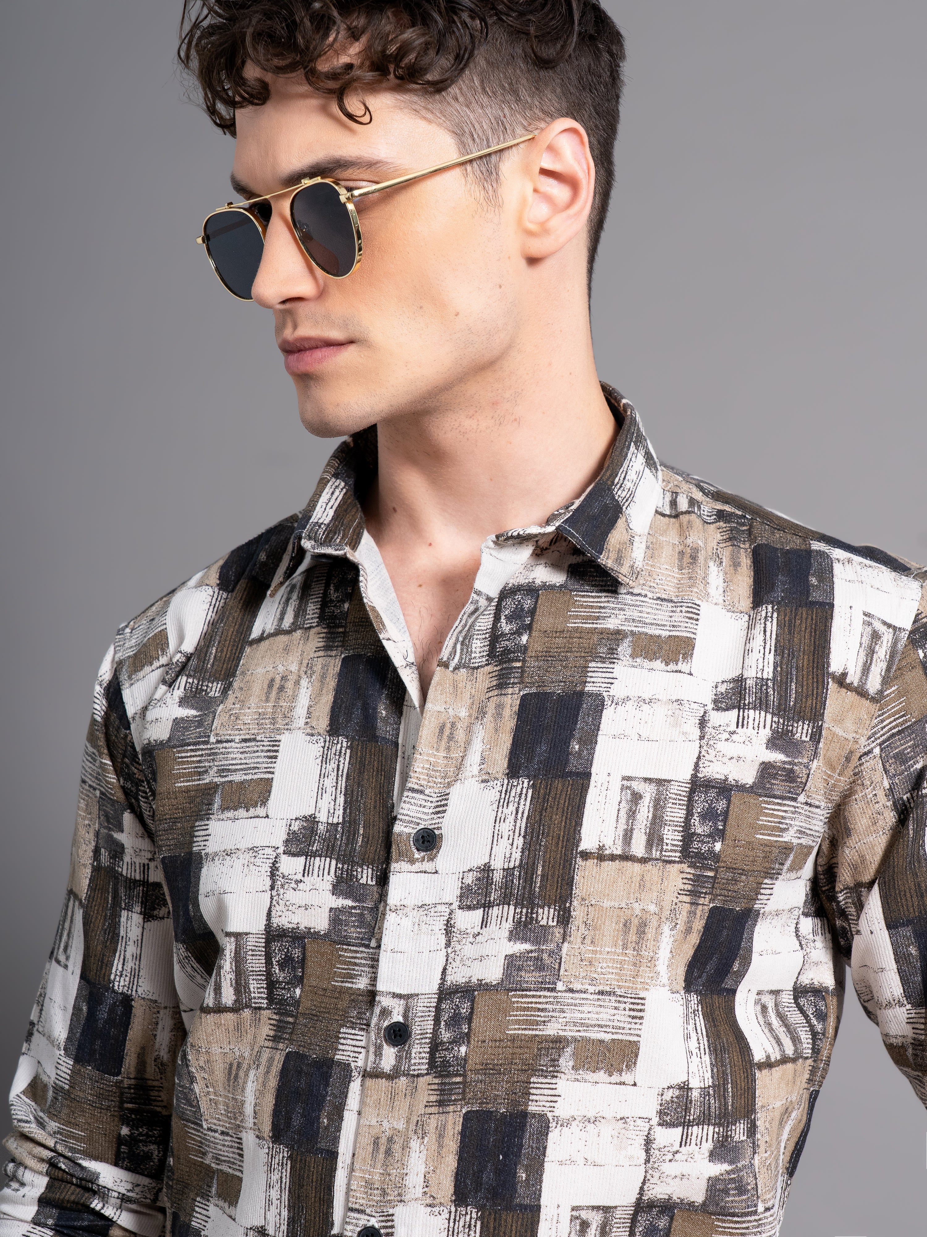 Men Dune Cream Abstract Shirt - Image 4