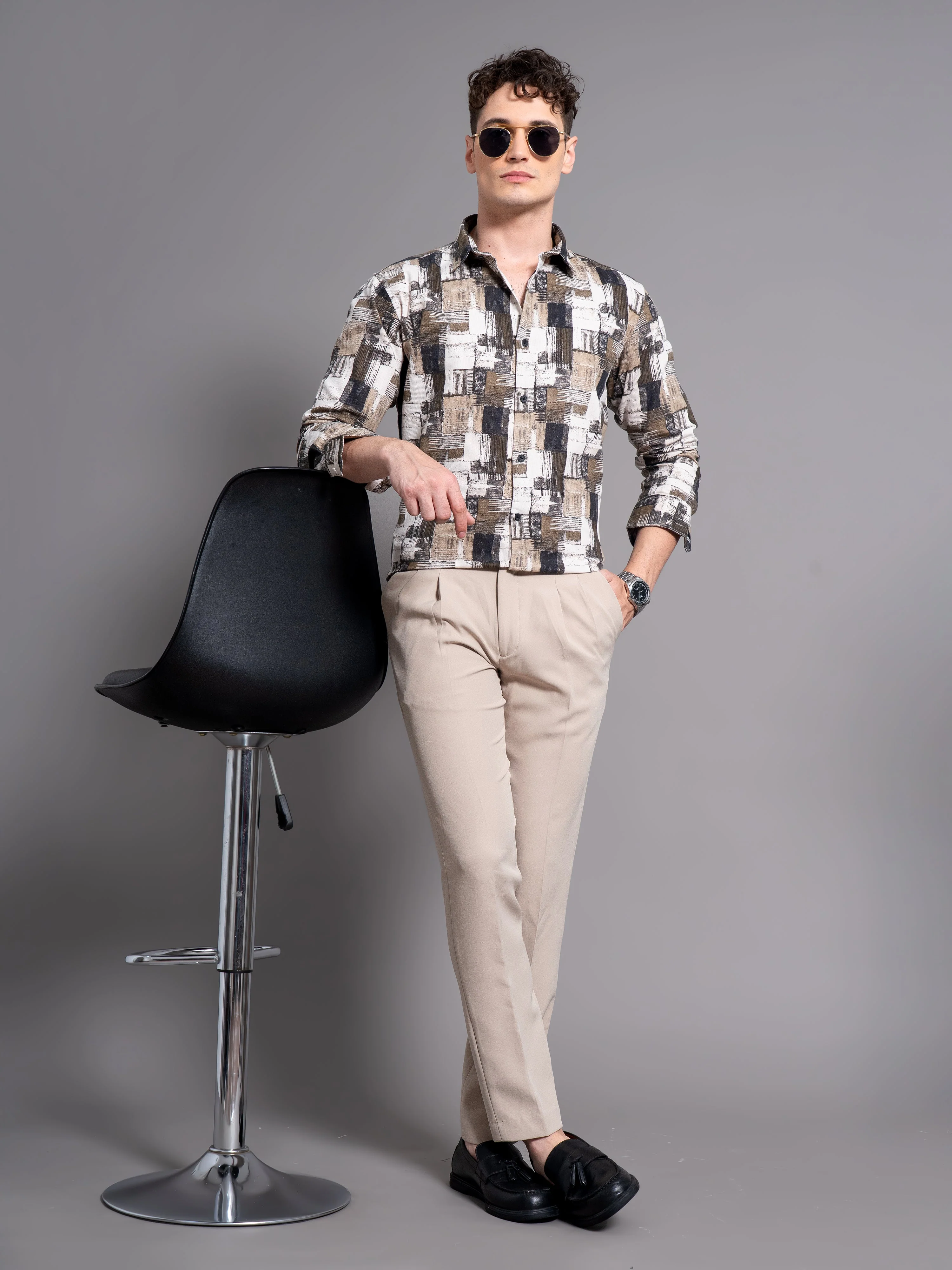 Men Dune Cream Abstract Shirt - Image 5