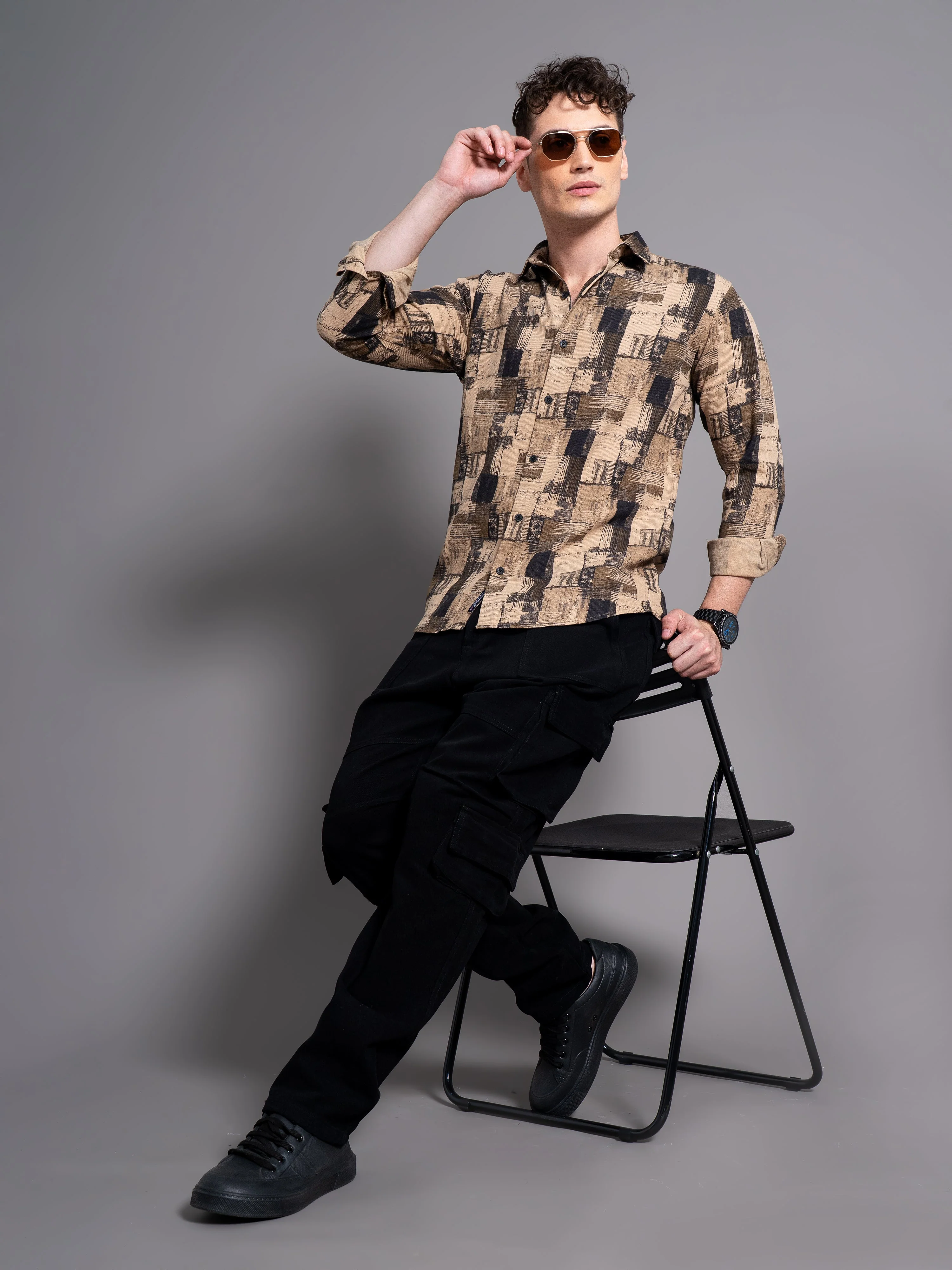 Men Dune Cream Abstract Shirt - Image 6
