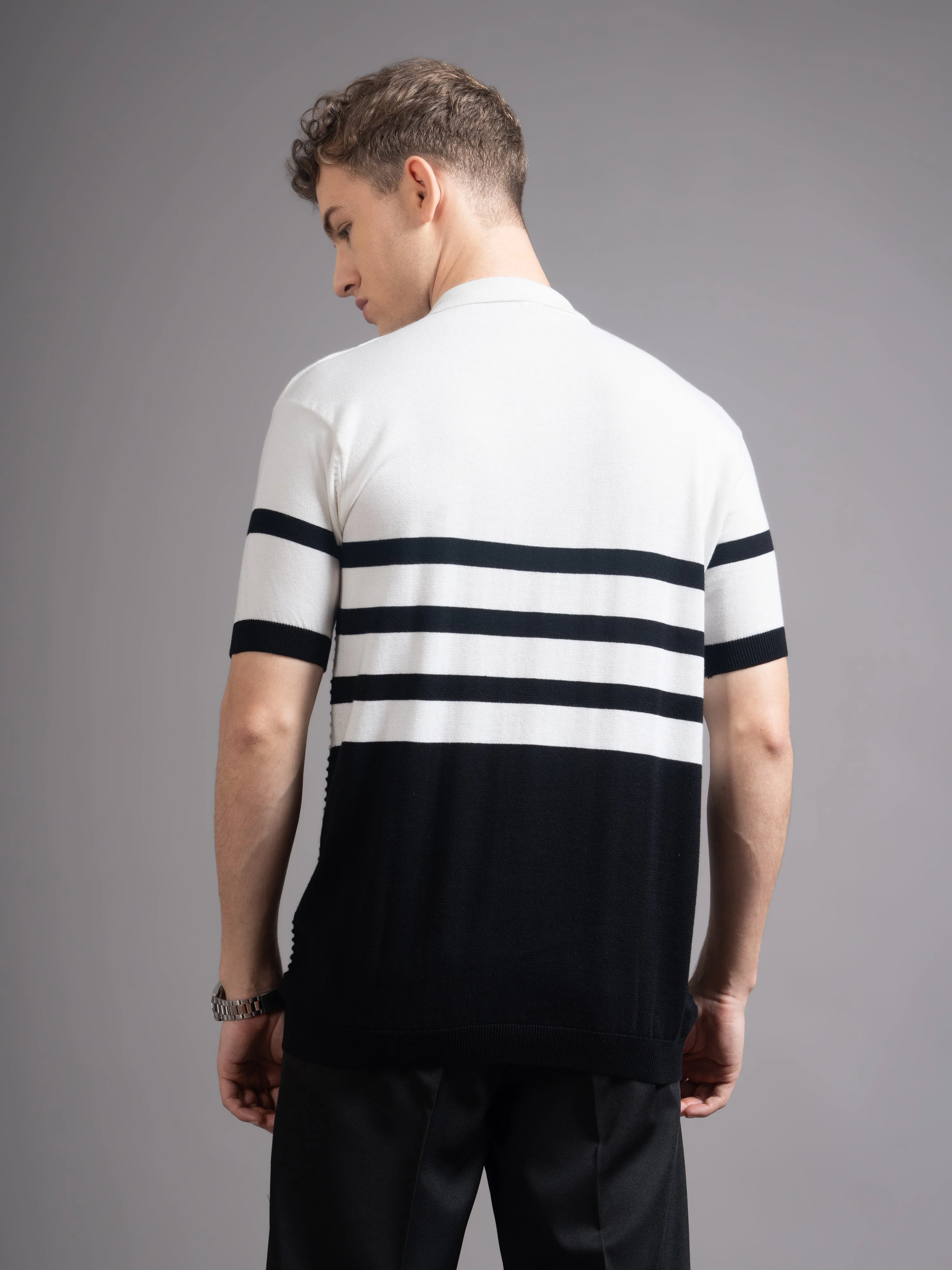 Men Duvont Black Knit Polo T-Shirt - Image 3