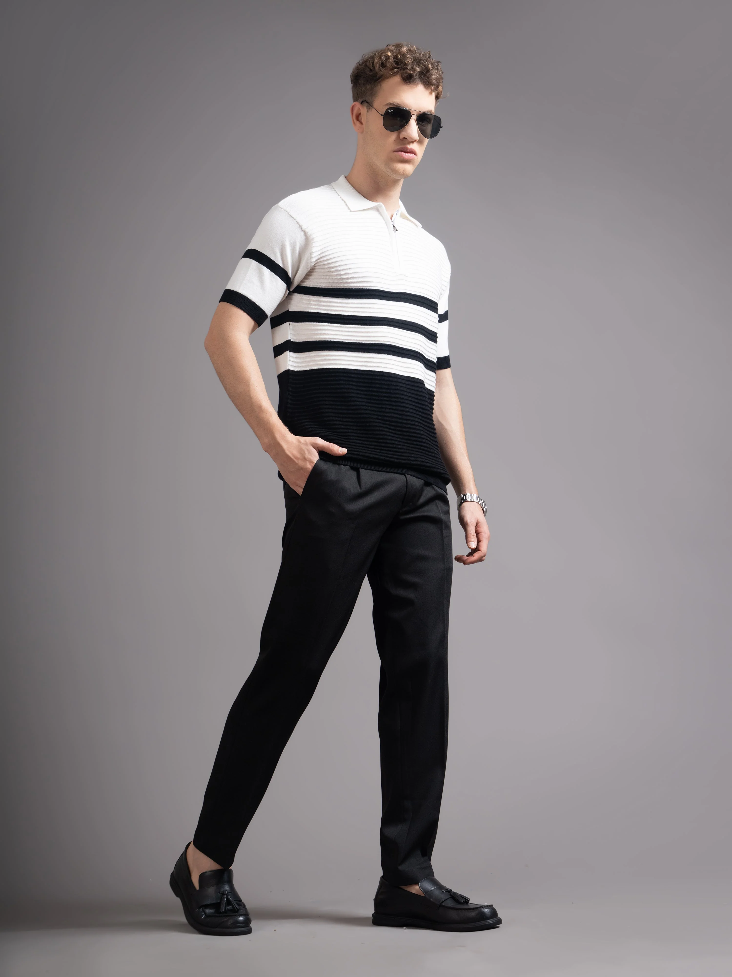 Men Duvont Black Knit Polo T-Shirt - Image 5