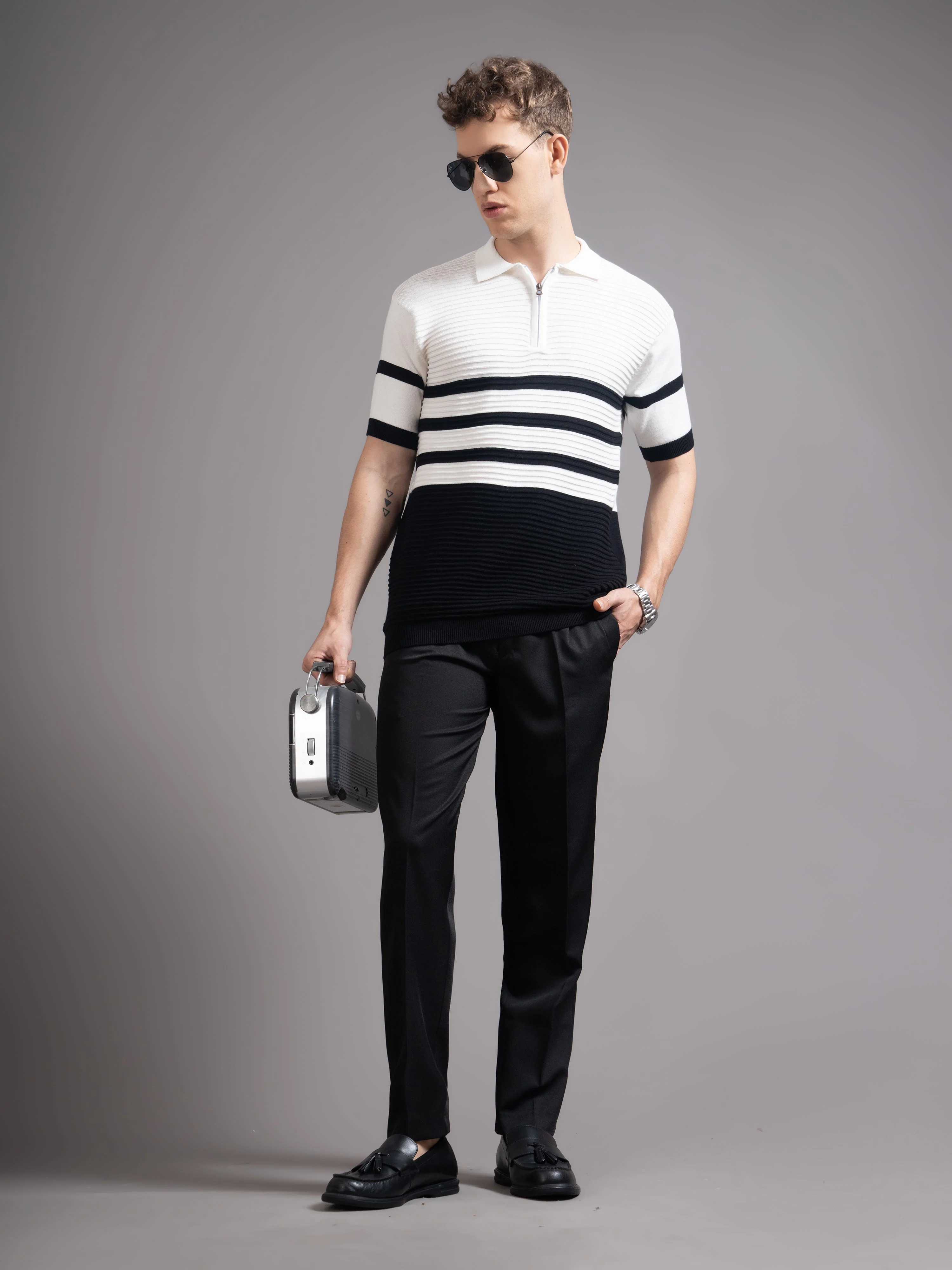 Men Duvont Black Knit Polo T-Shirt - Image 6