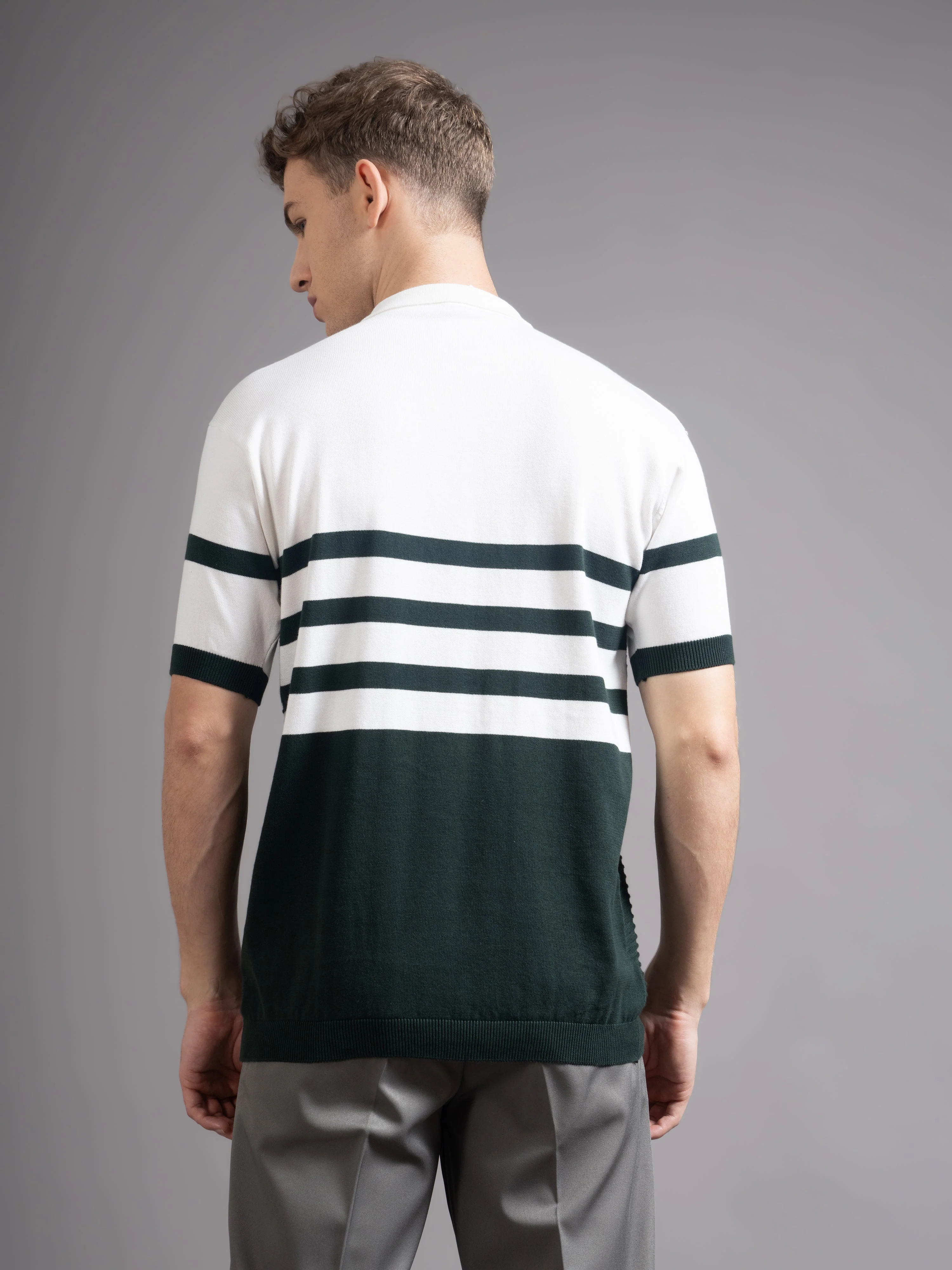 Men Duvont Olive Knit Polo T-Shirt - Image 3