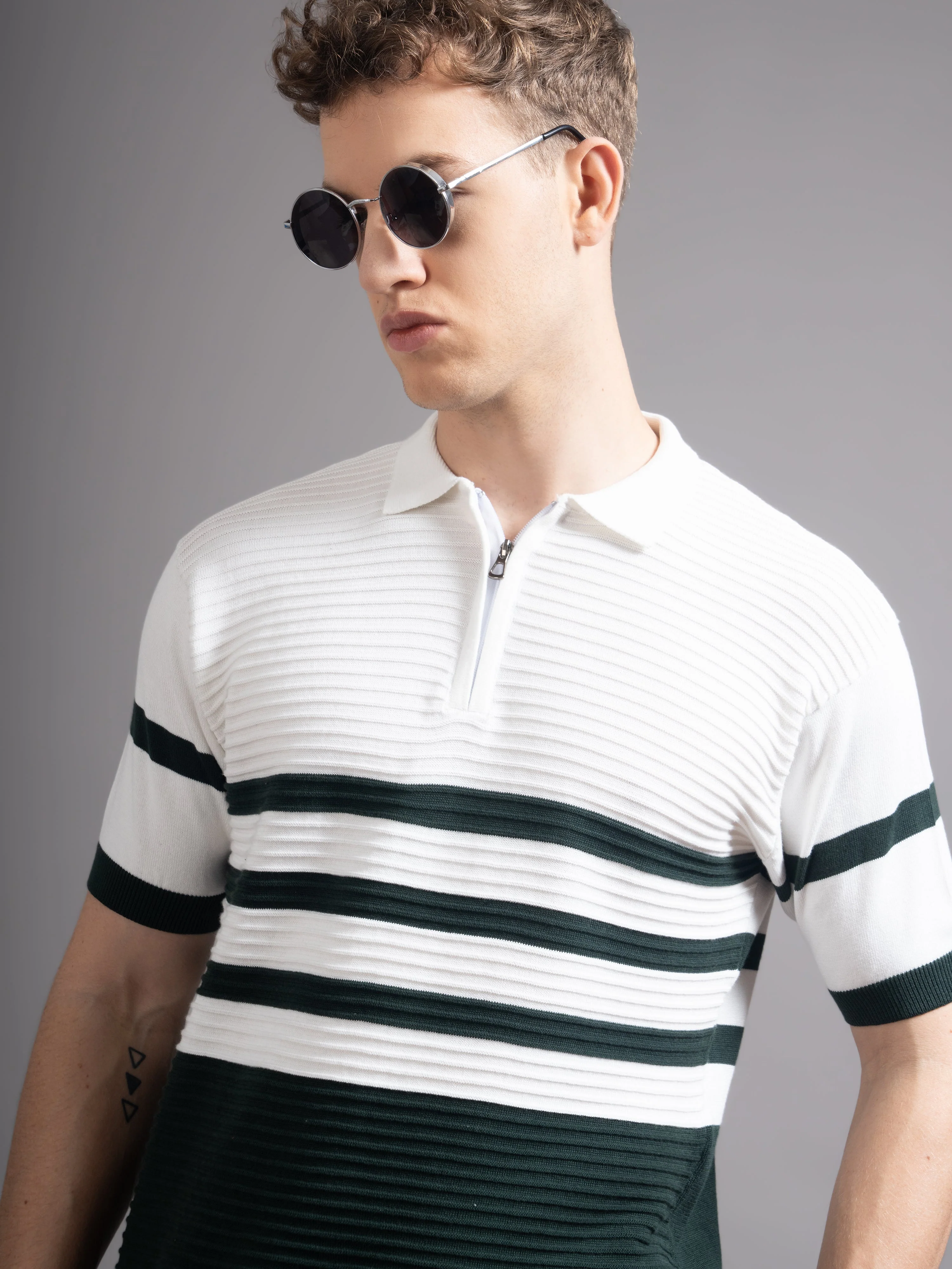 Men Duvont Olive Knit Polo T-Shirt - Image 4