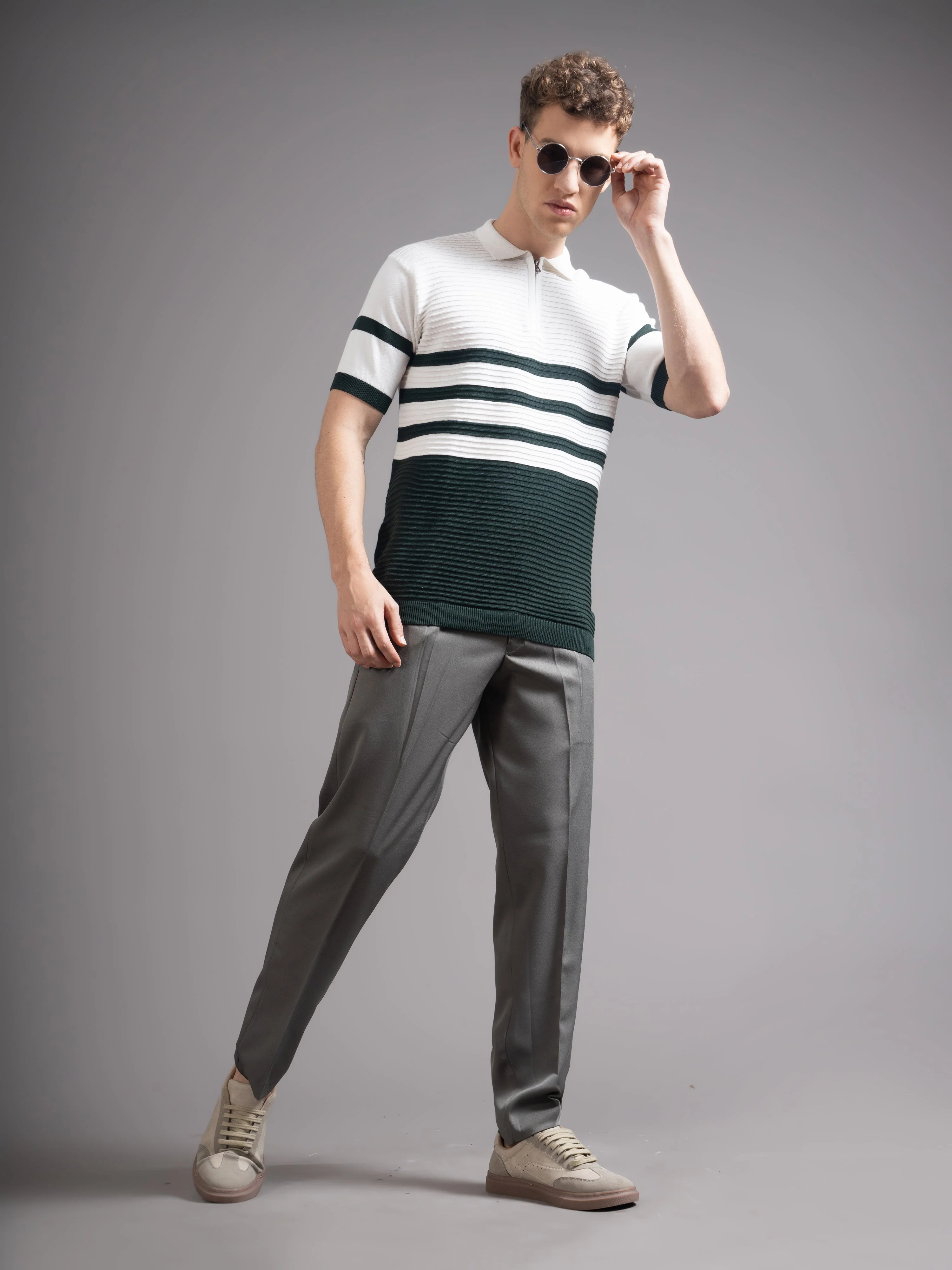 Men Duvont Olive Knit Polo T-Shirt - Image 5