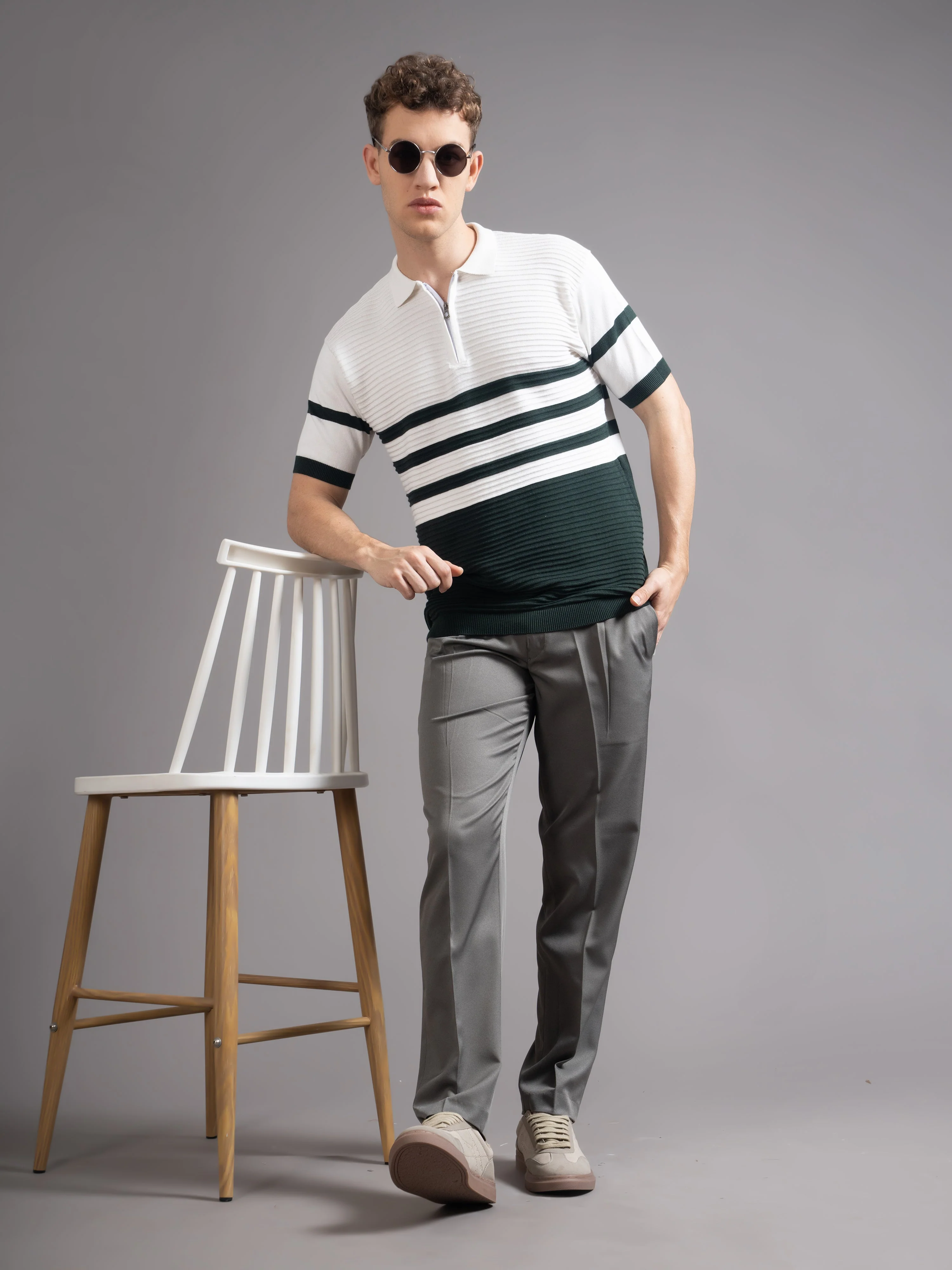 Men Duvont Olive Knit Polo T-Shirt - Image 6