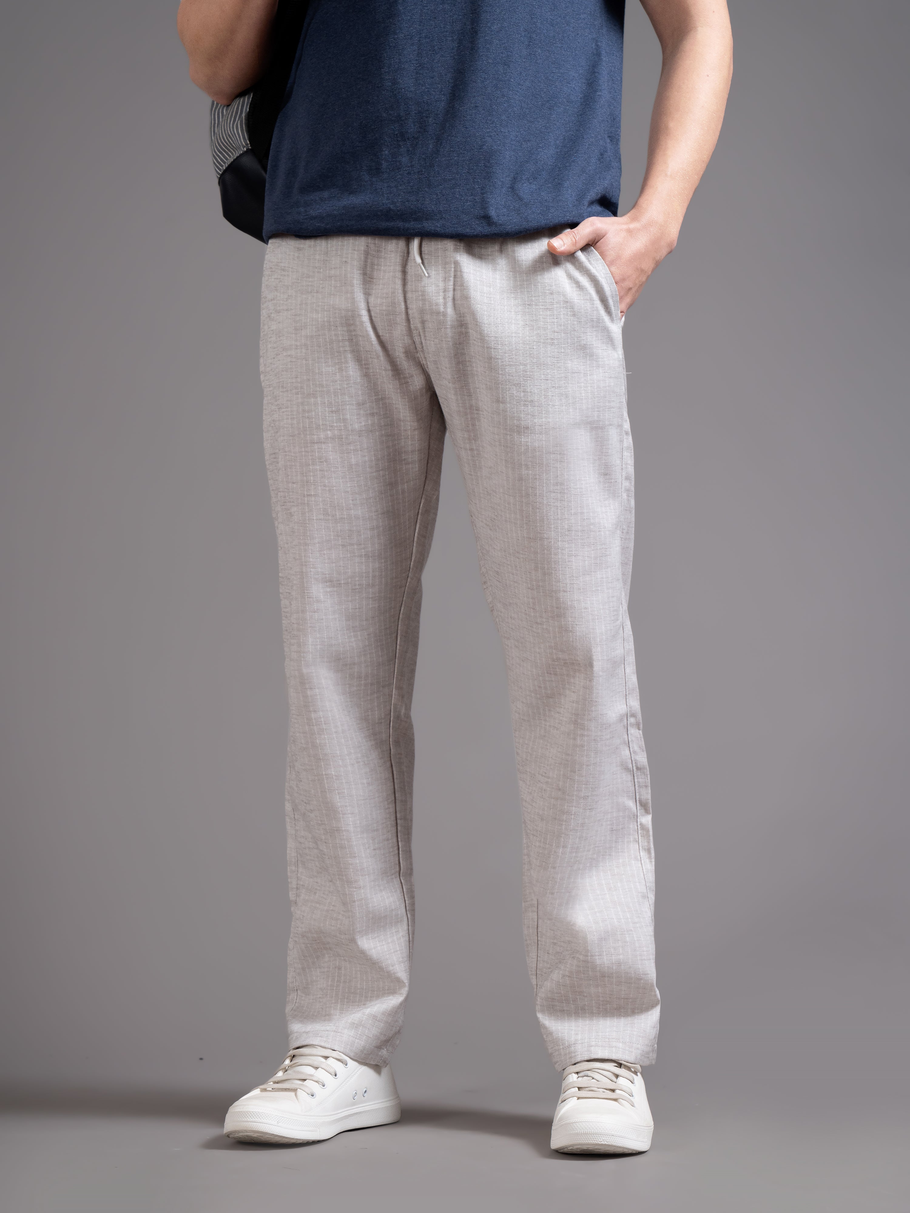 Men Eden Beige Striped Linen Pant