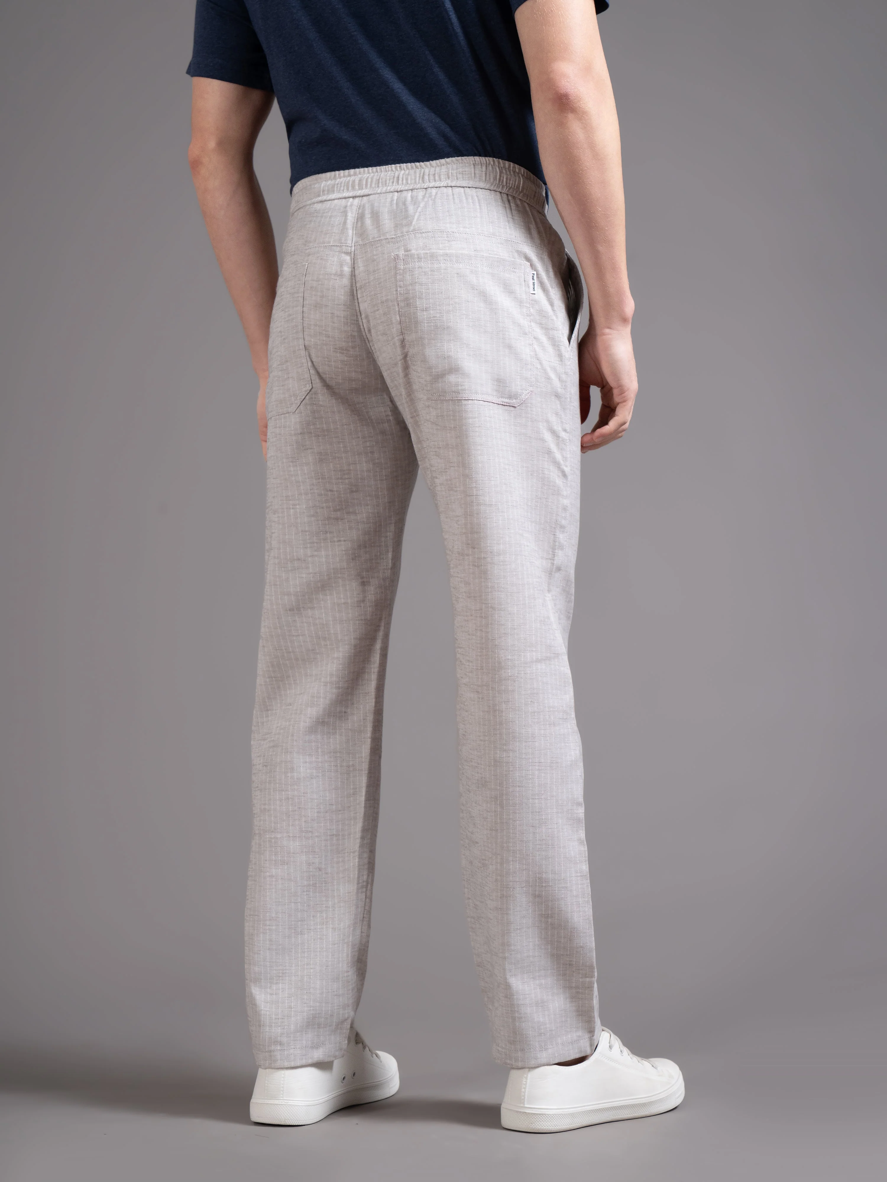 Men Eden Beige Striped Linen Pant - Image 2