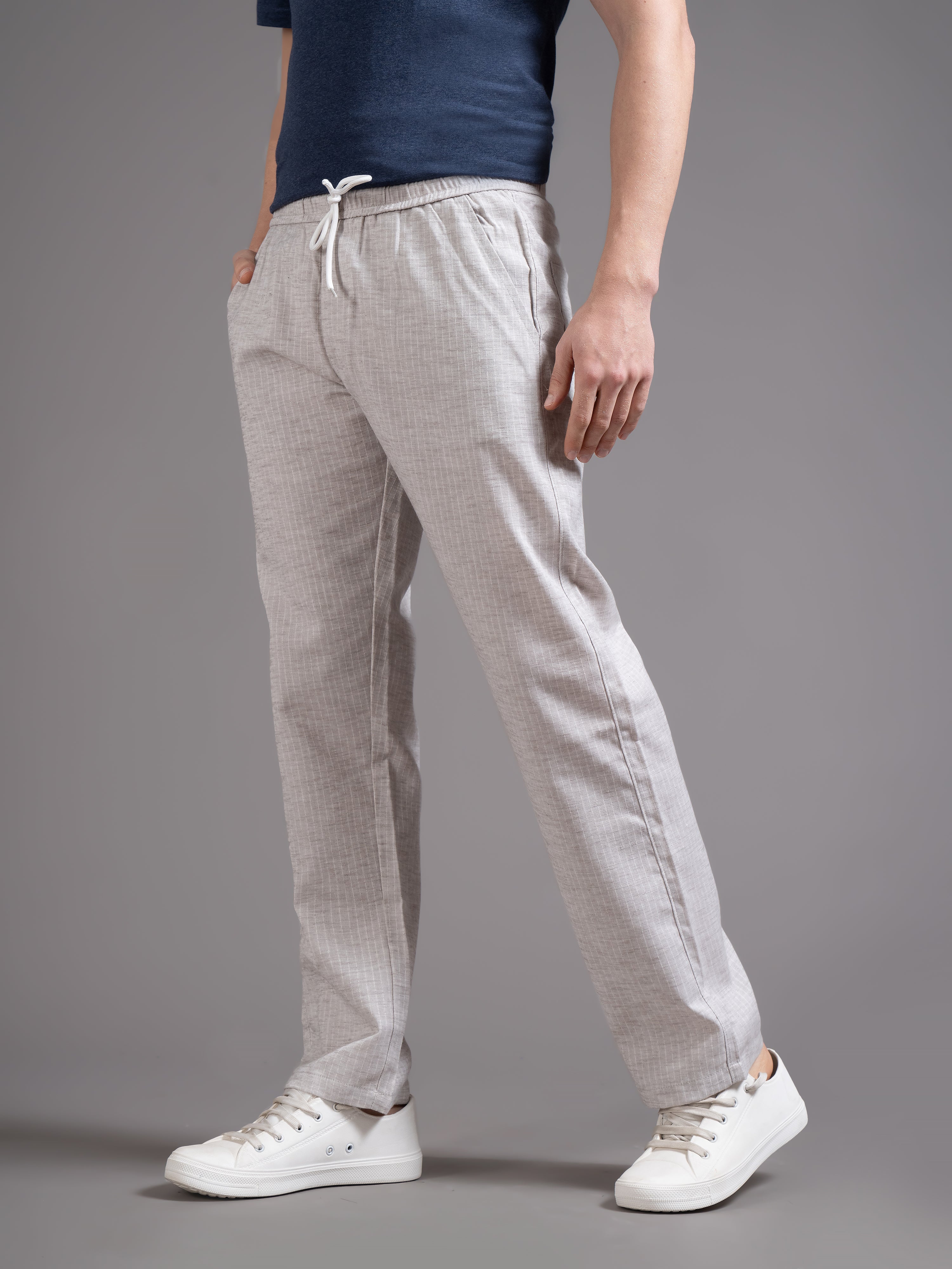 Men Eden Beige Striped Linen Pant - Image 3