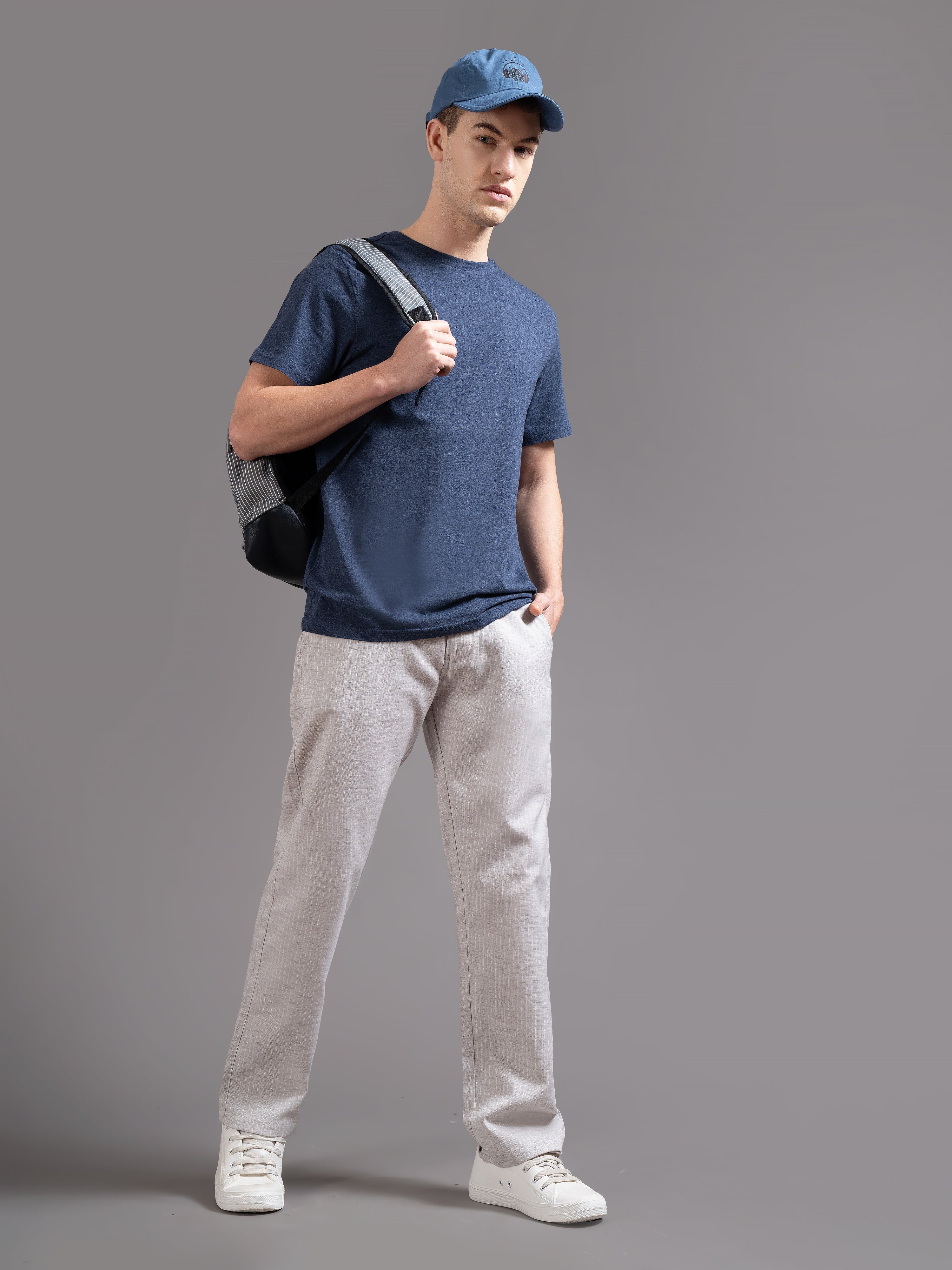 Men Eden Beige Striped Linen Pant - Image 5