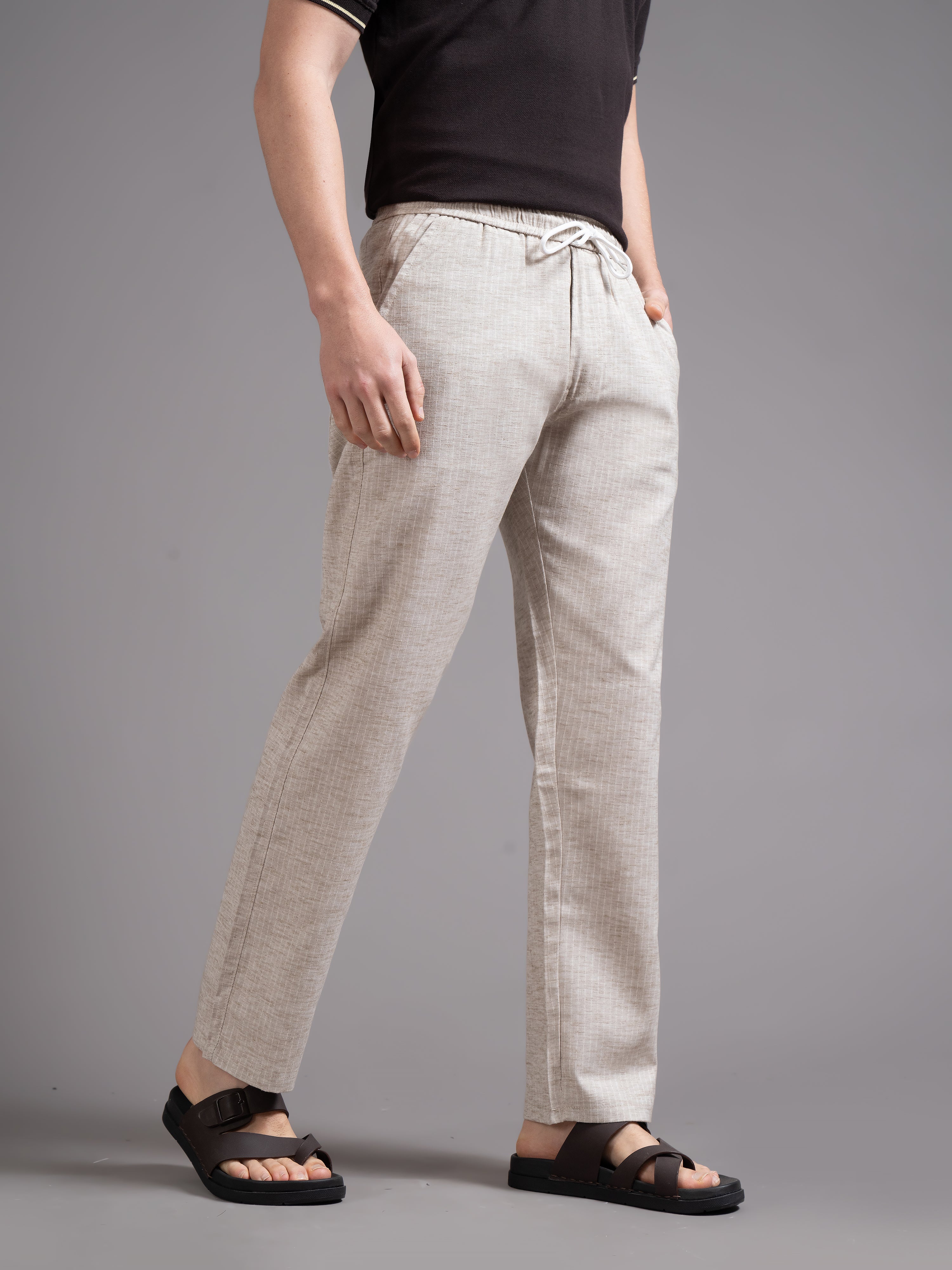 Men Eden Cream Striped Linen Pant - Image 3