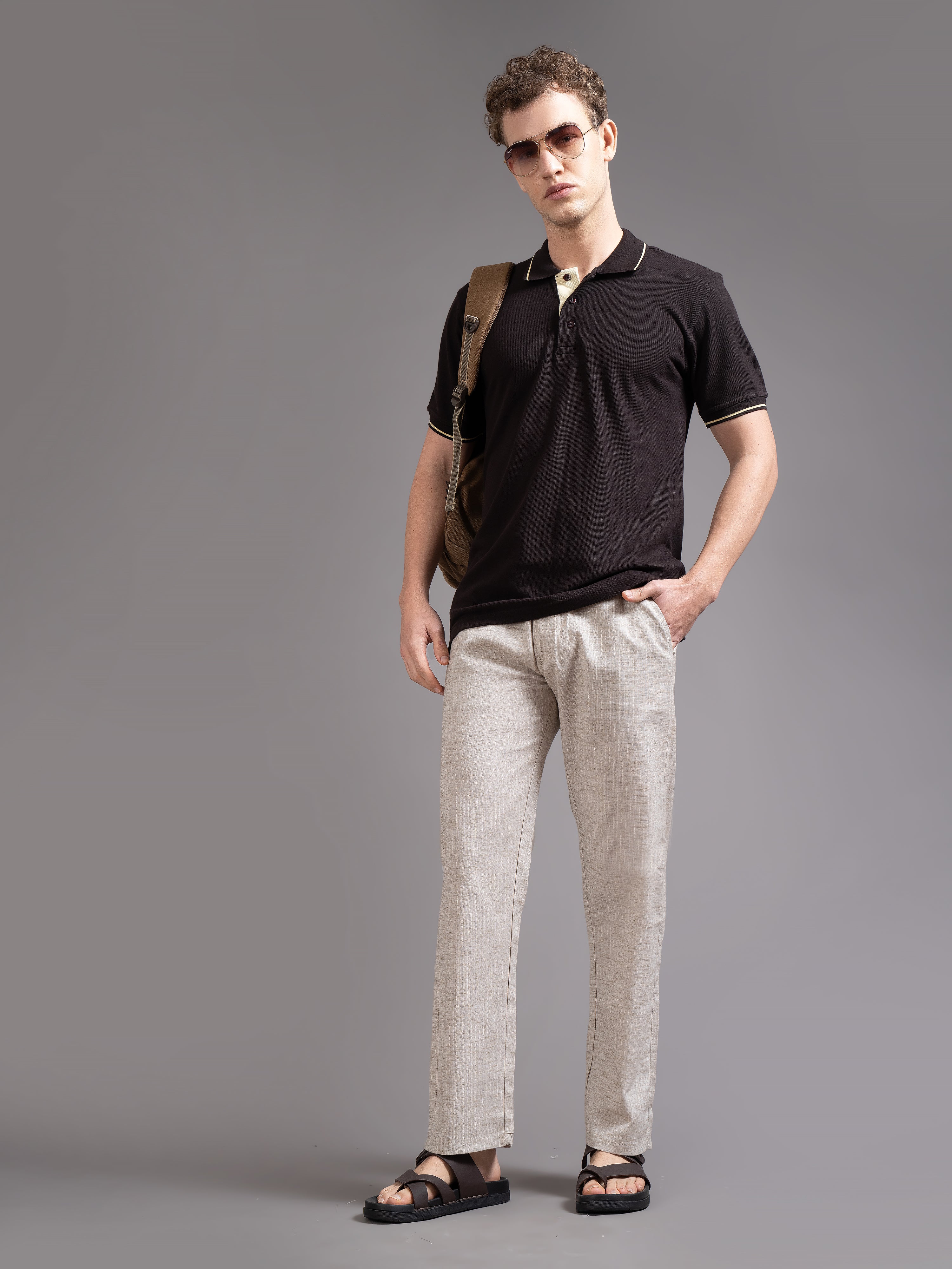 Men Eden Cream Striped Linen Pant - Image 5