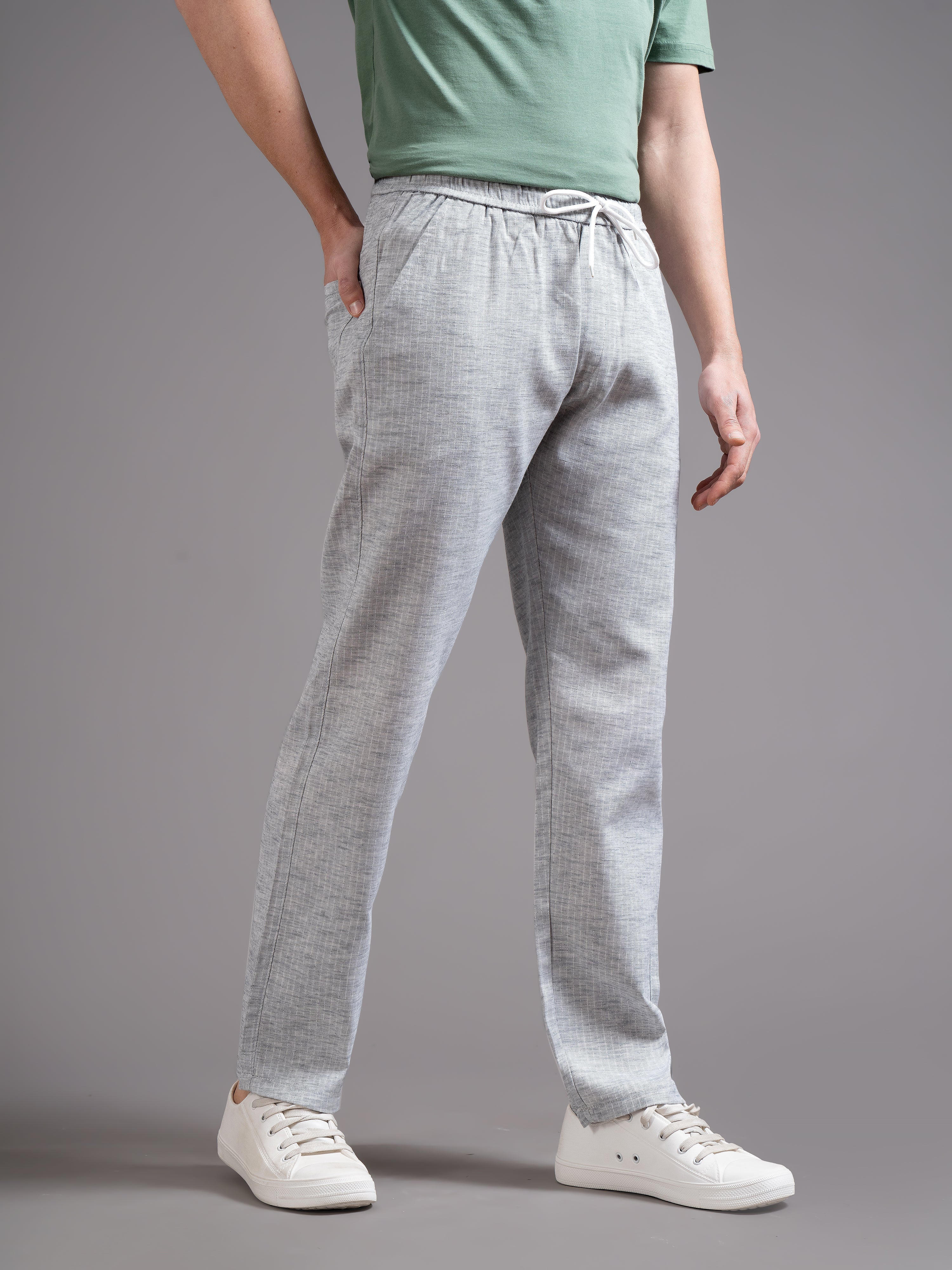Men Eden Grey Striped Linen Pant - Image 3