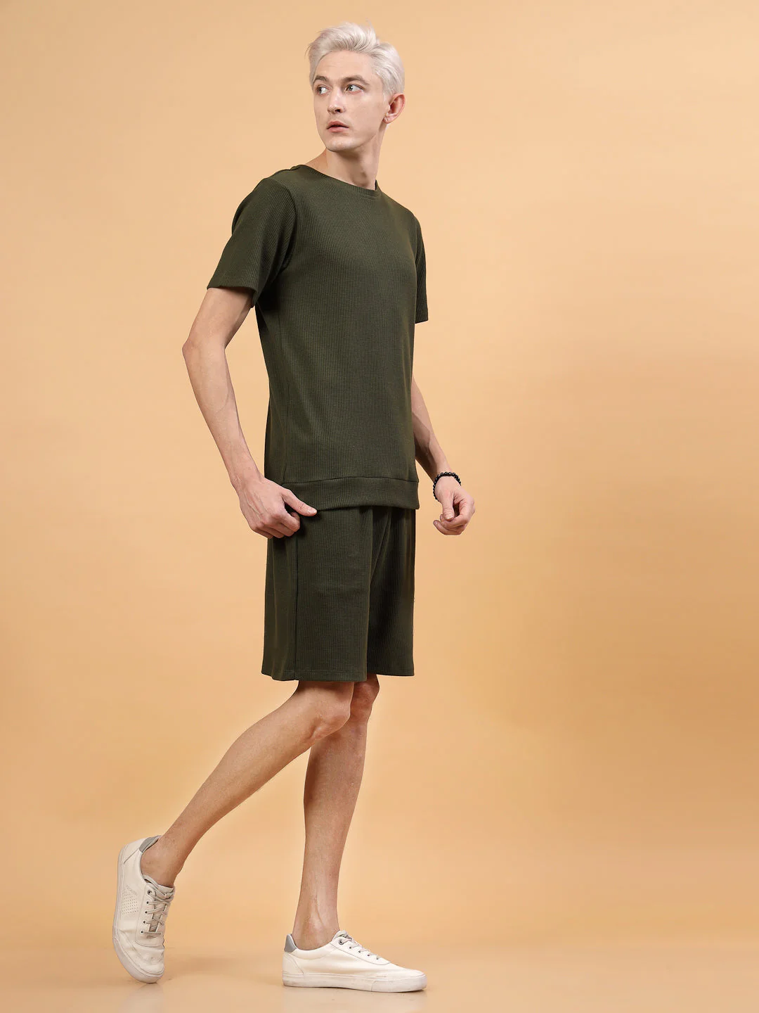 Men Elegance Slim Fit Waffle Solid Coord Set
