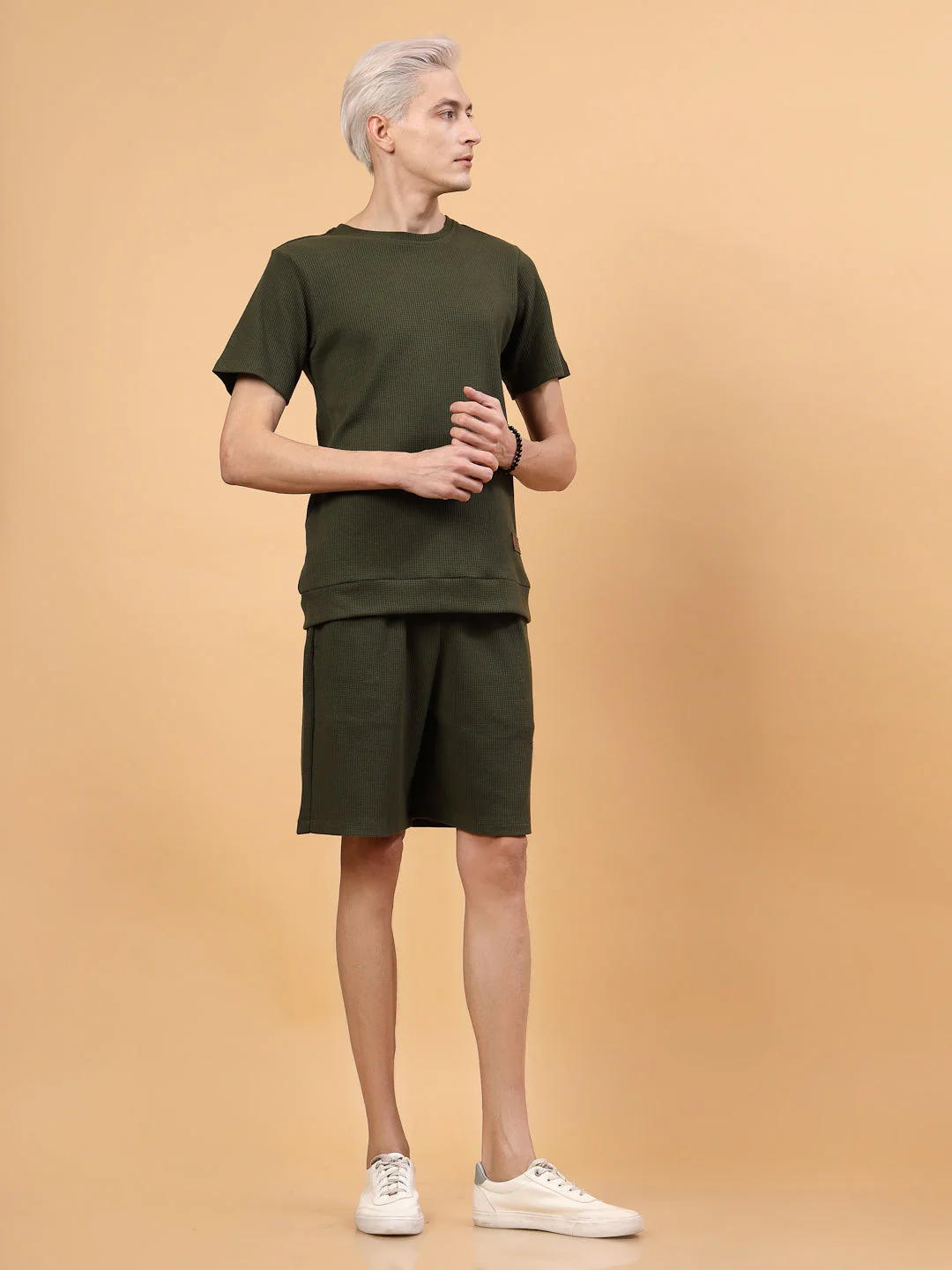 Men Elegance Slim Fit Waffle Solid Coord Set - Image 2