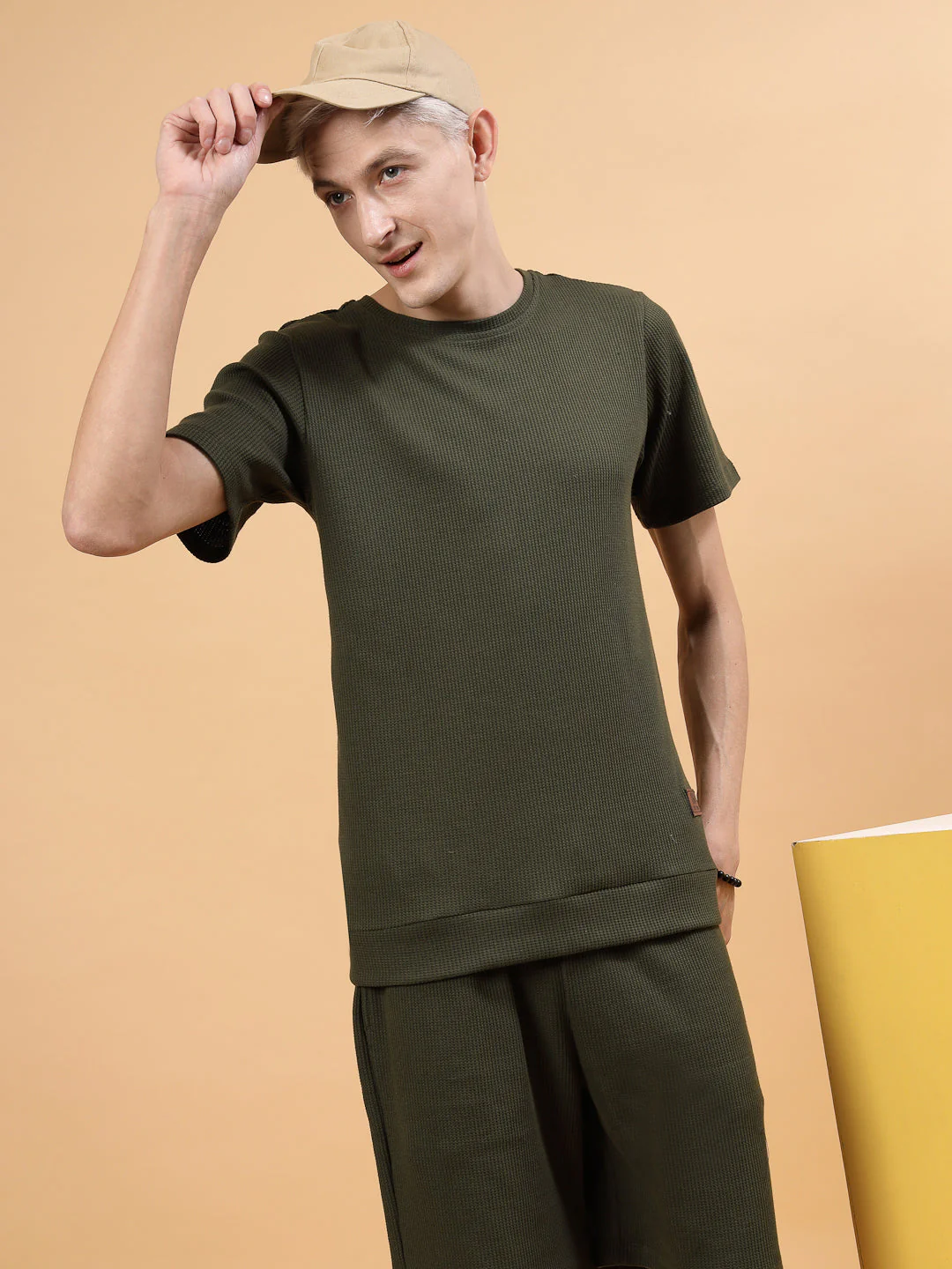 Men Elegance Slim Fit Waffle Solid Coord Set - Image 3