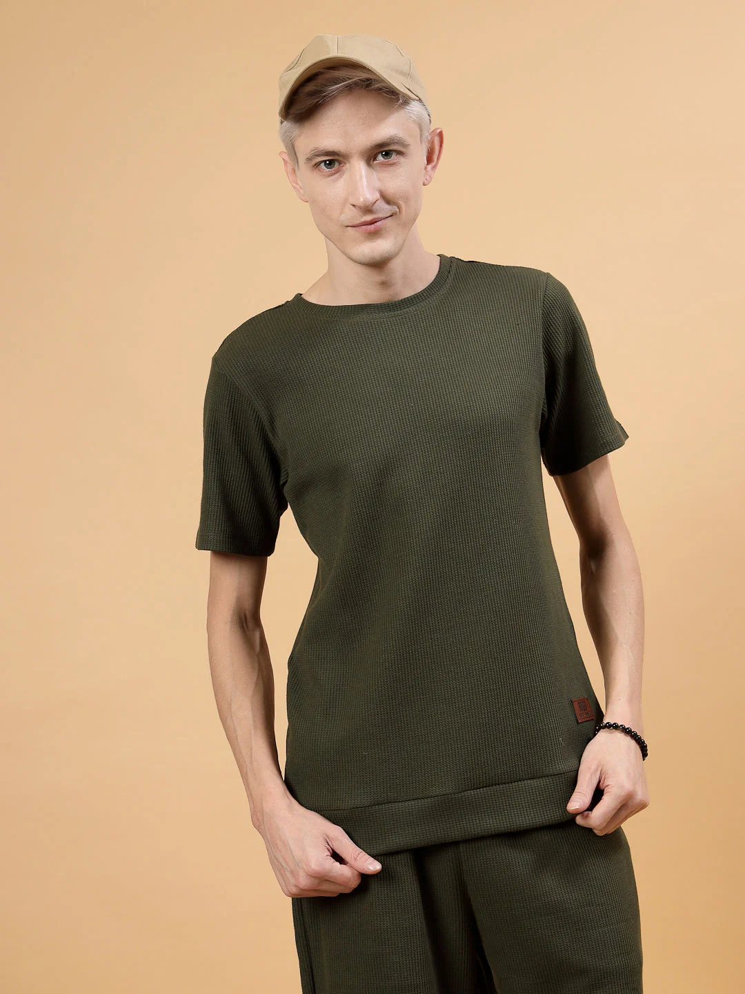 Men Elegance Slim Fit Waffle Solid Coord Set - Image 4