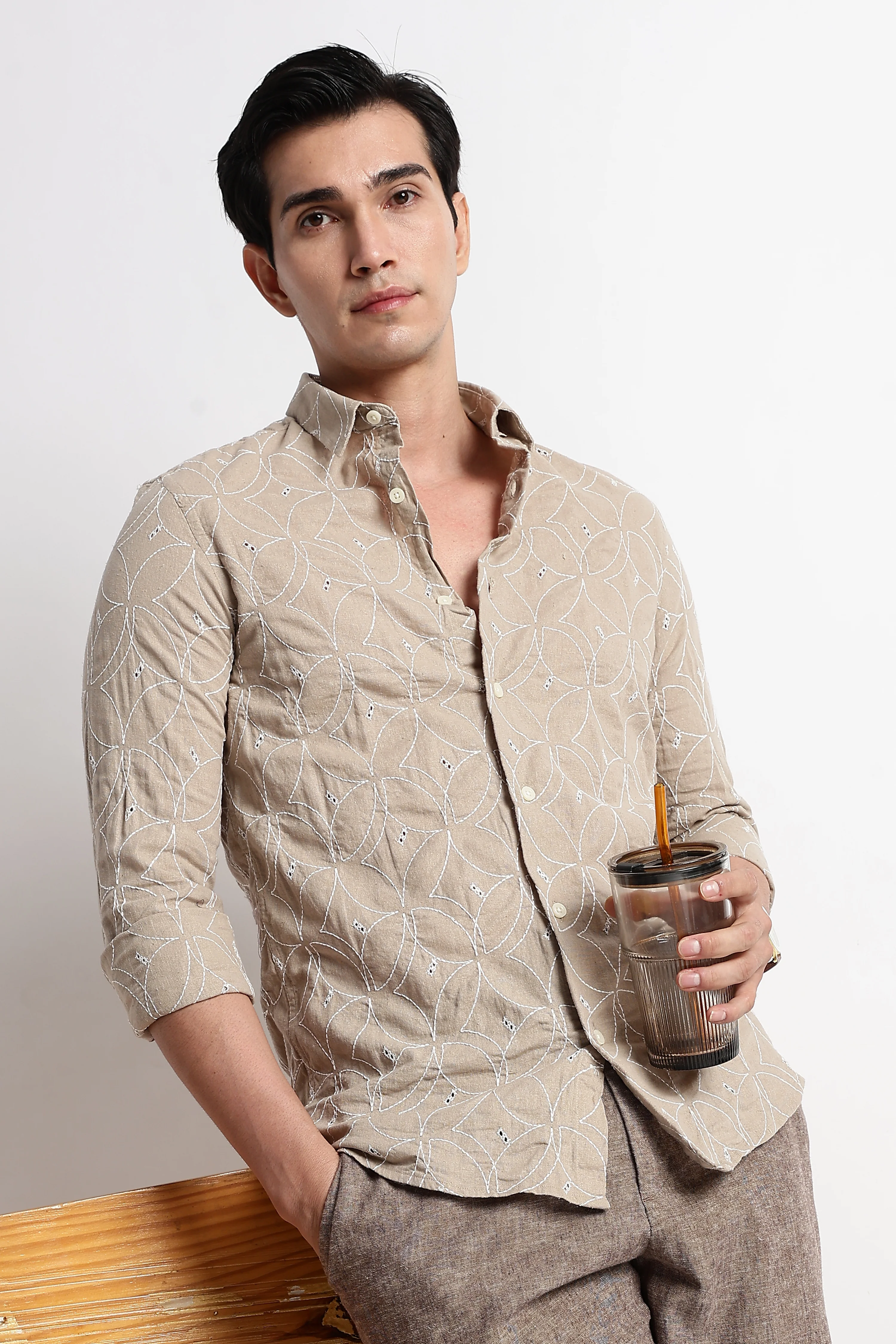 Men Embroided Cotton Shirt - Image 10