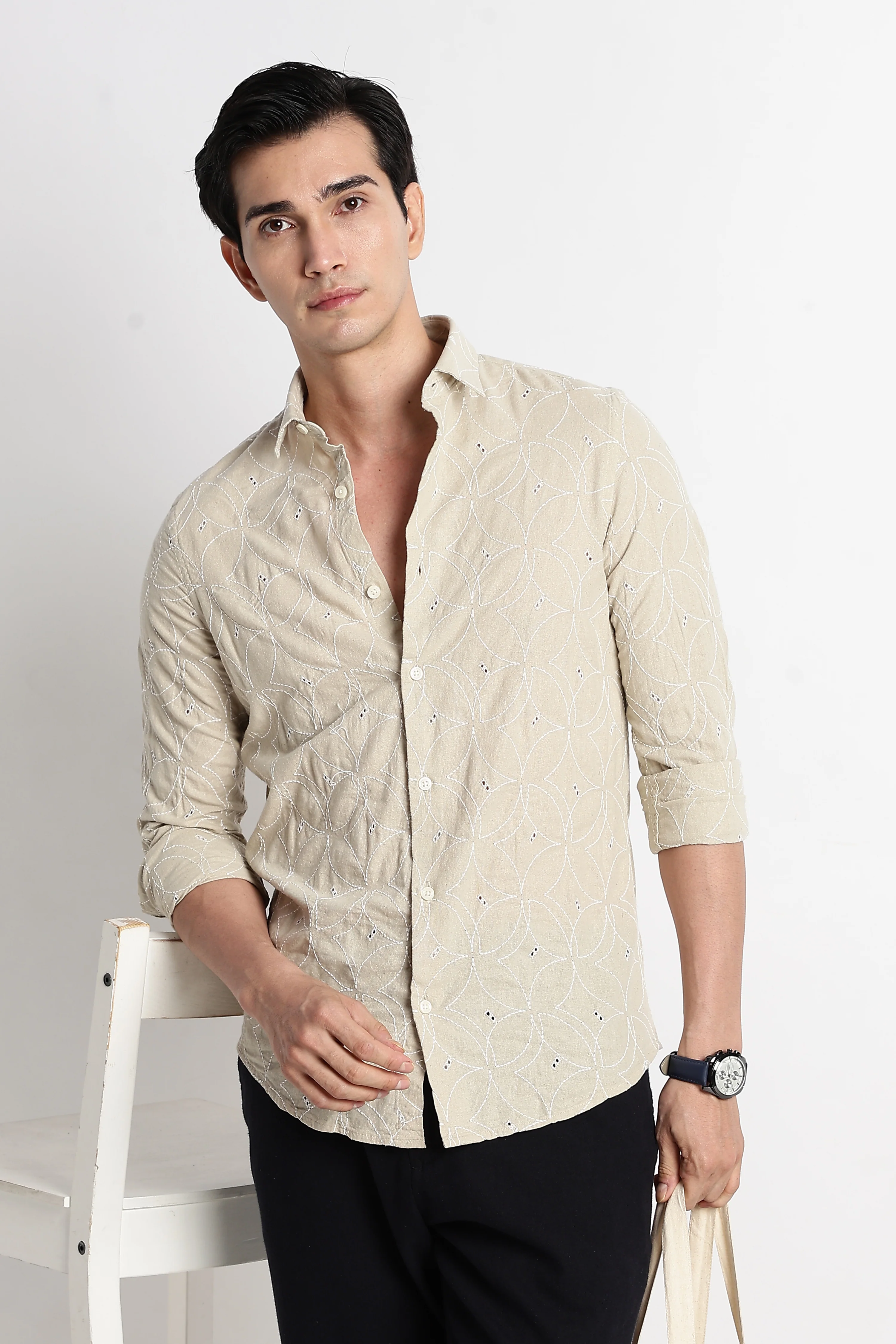 Men Embroided Cotton Shirt - Image 2
