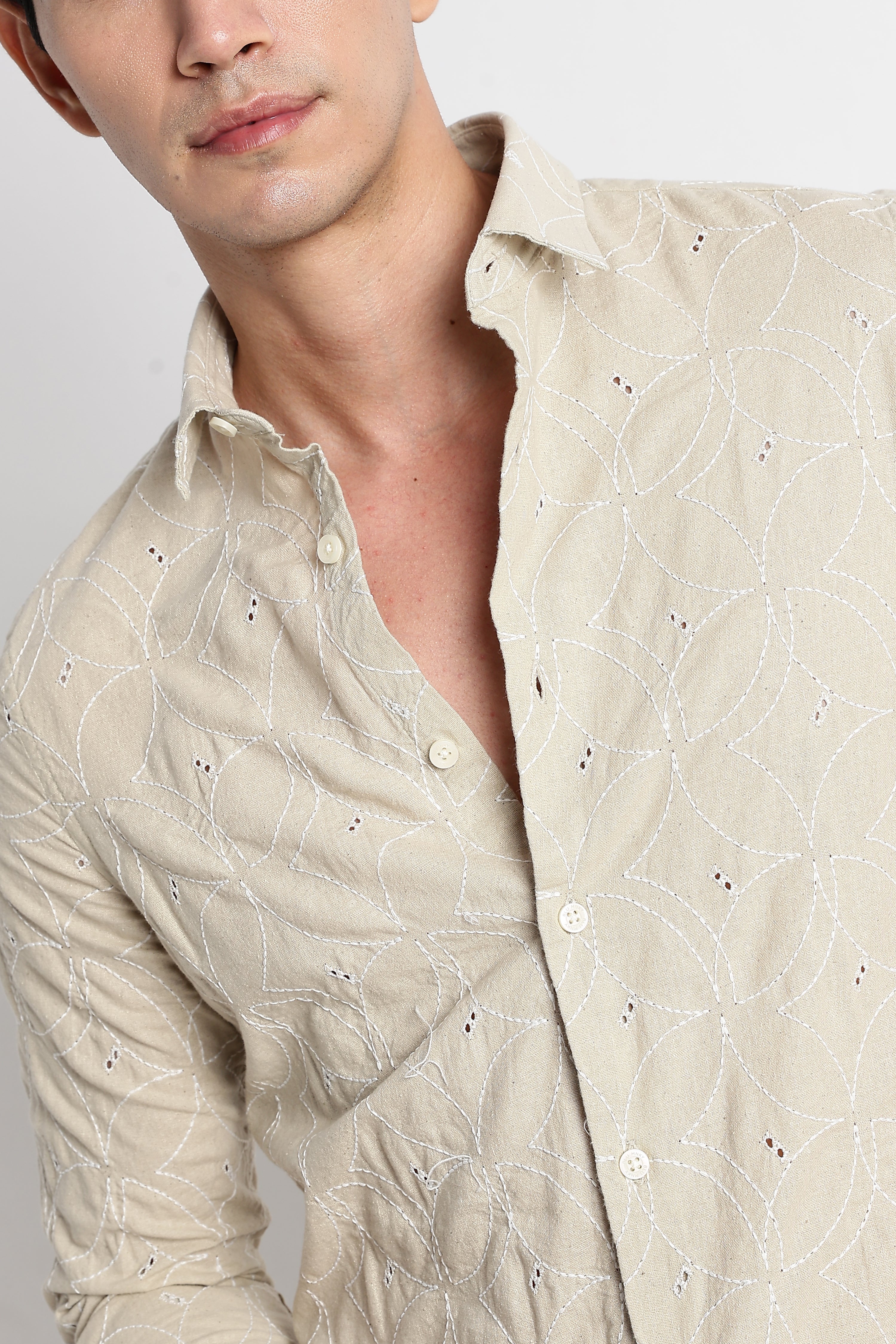 Men Embroided Cotton Shirt - Image 3