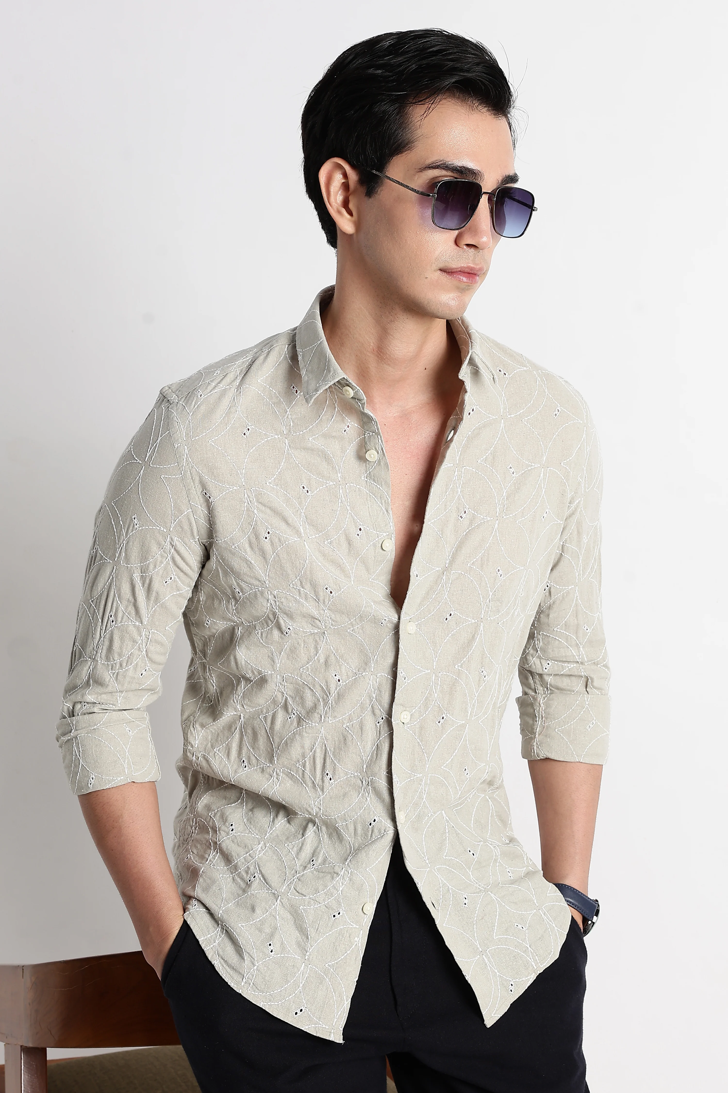 Men Embroided Cotton Shirt - Image 10