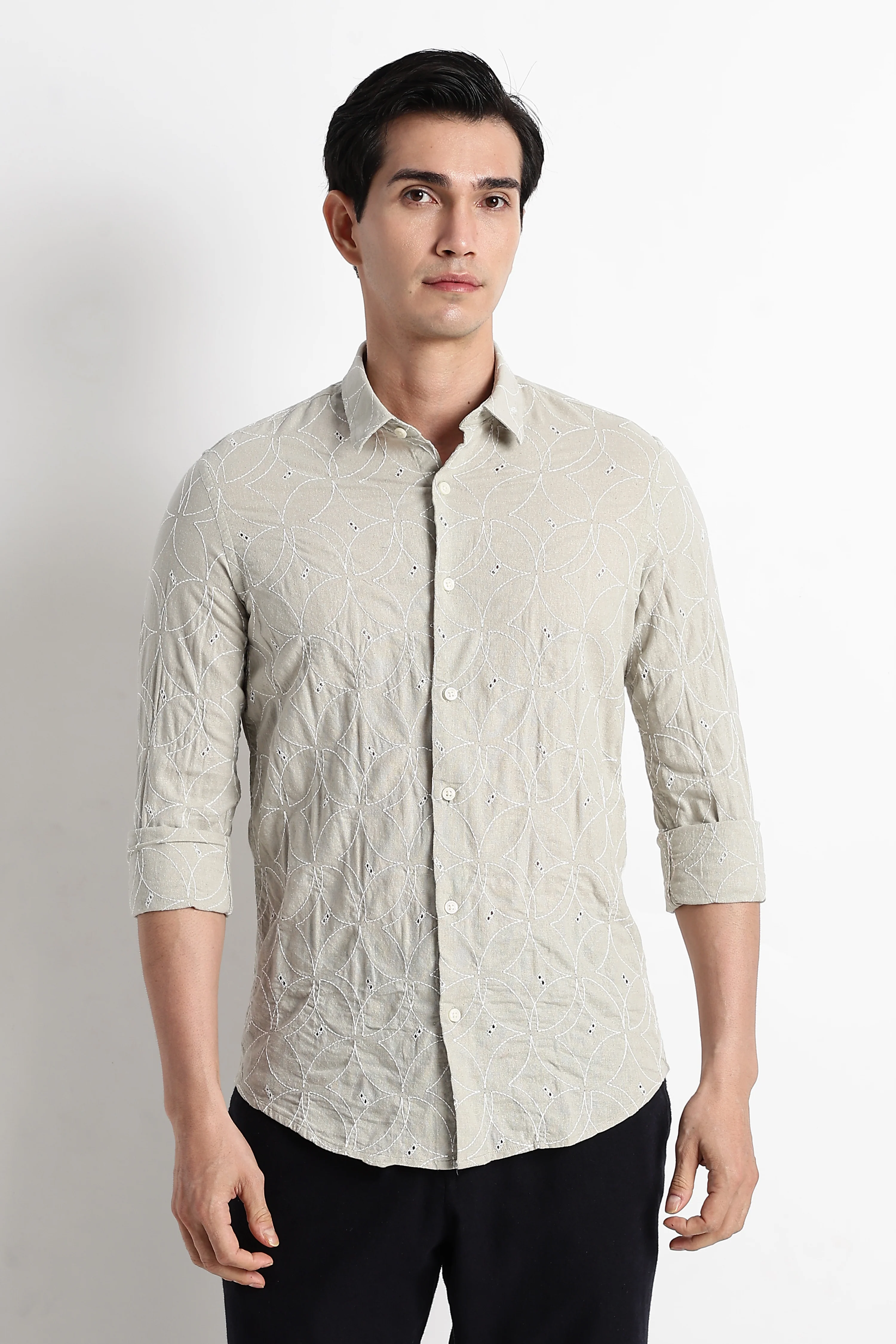 Men Embroided Cotton Shirt - Image 3