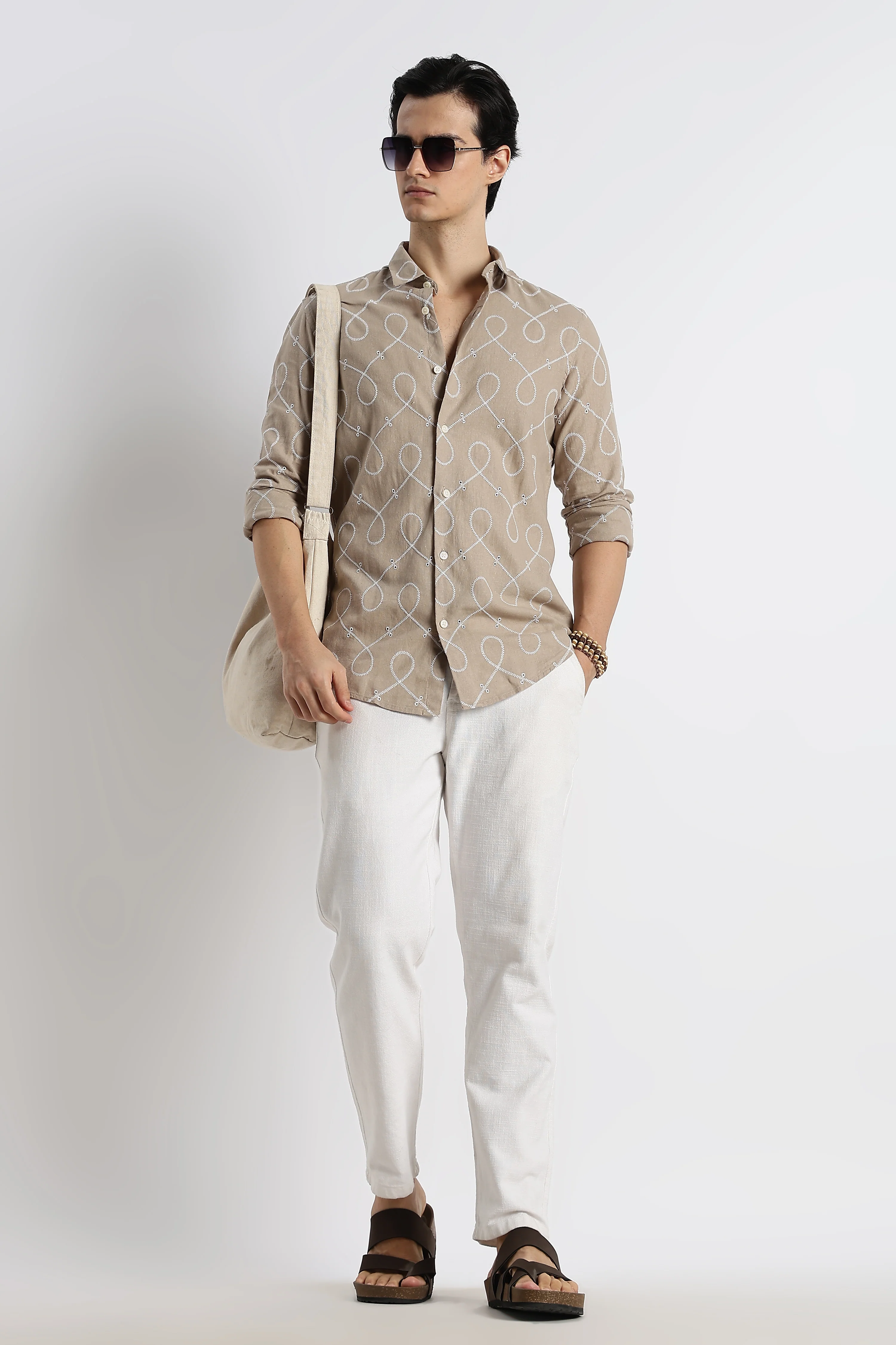 Men Embroidered Cotton-Linen Shirt - Image 2