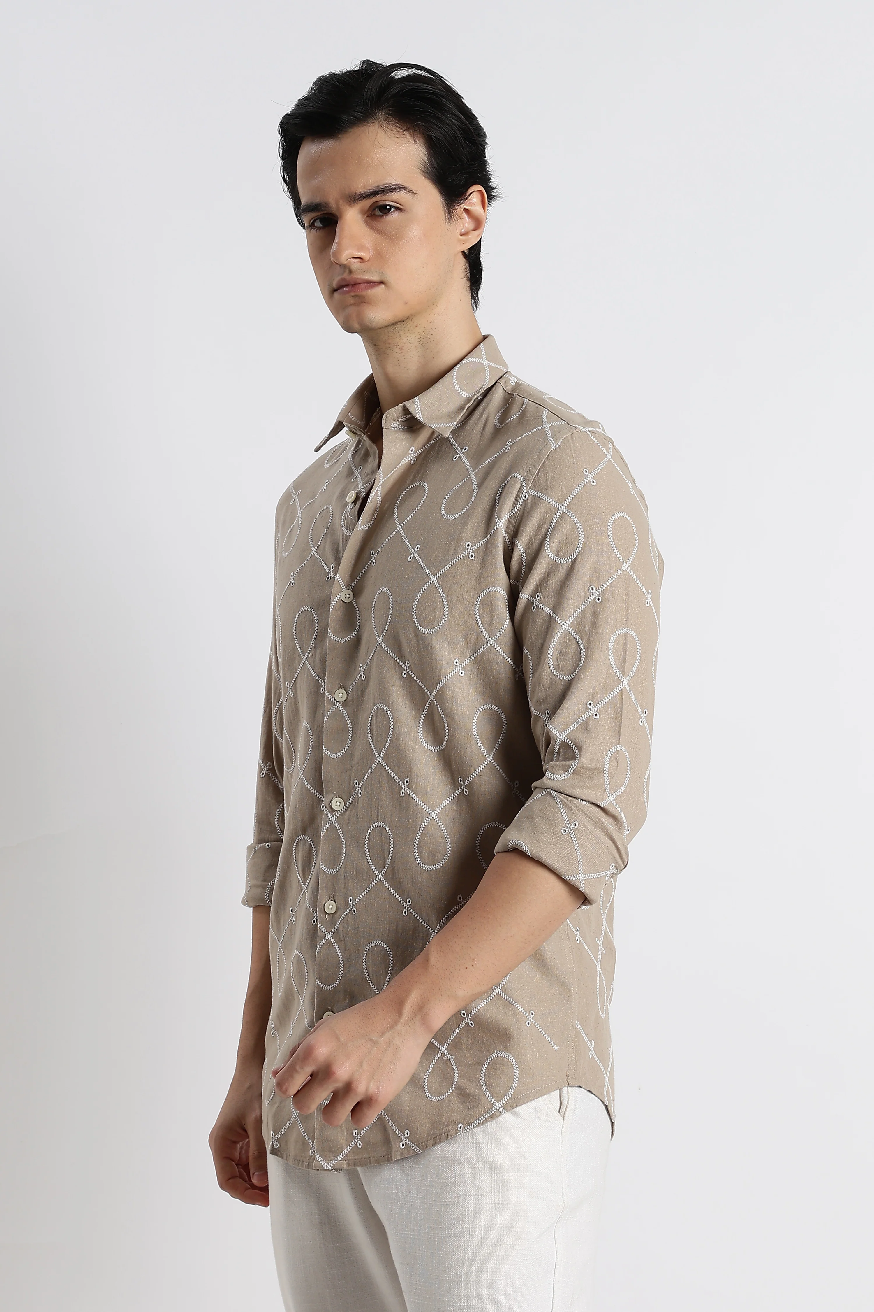 Men Embroidered Cotton-Linen Shirt - Image 6