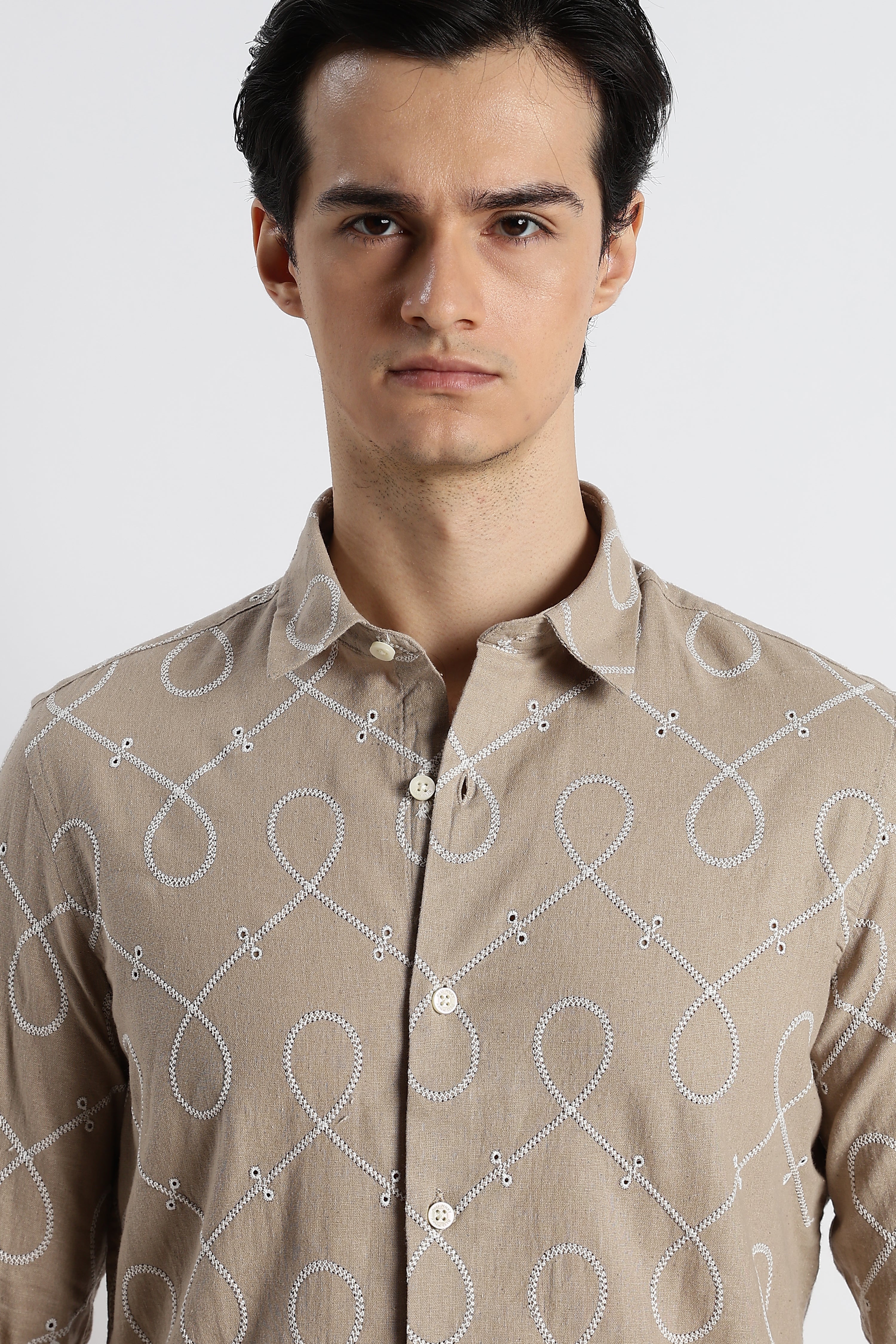 Men Embroidered Cotton-Linen Shirt - Image 8