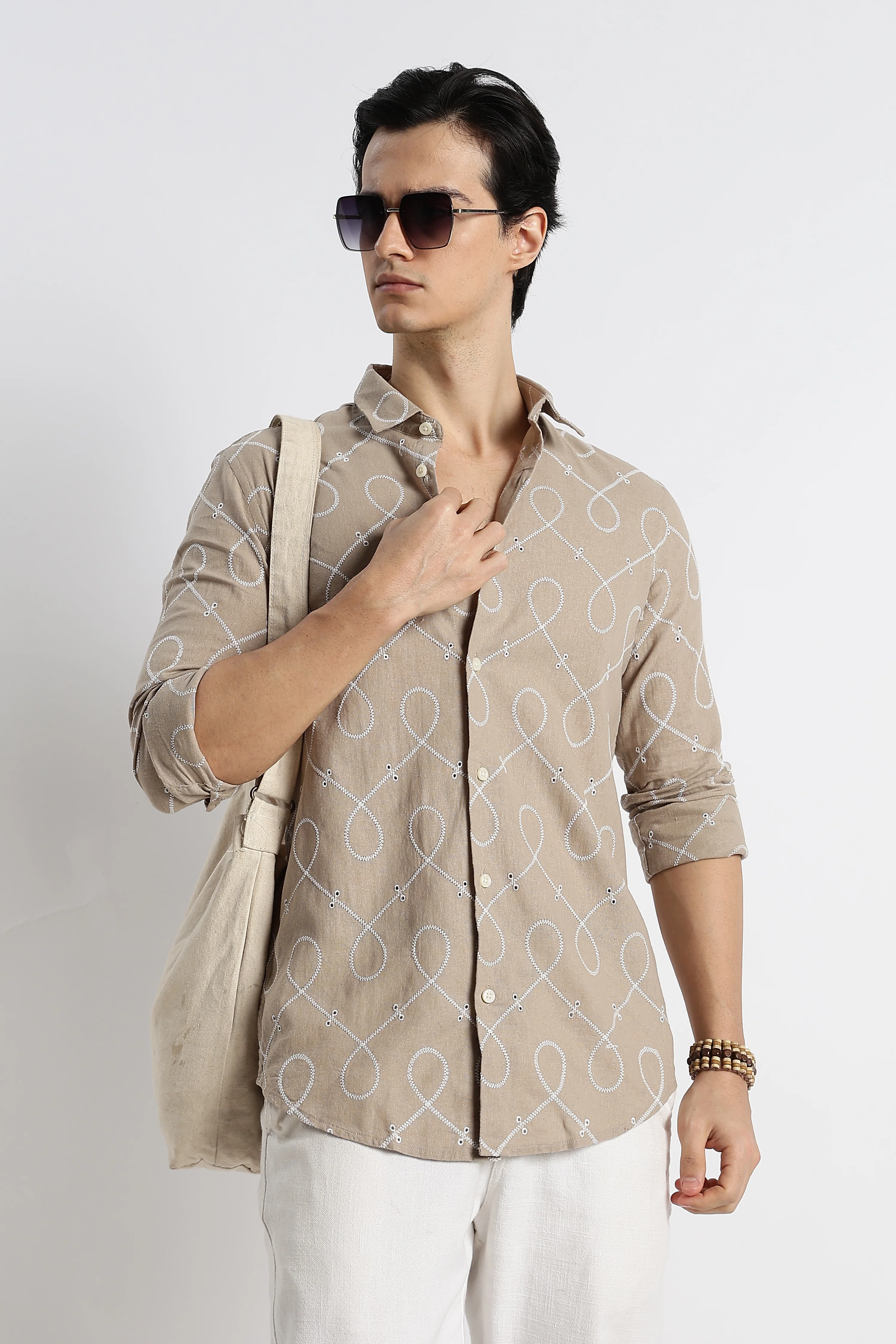 Men Embroidered Cotton-Linen Shirt - Image 9
