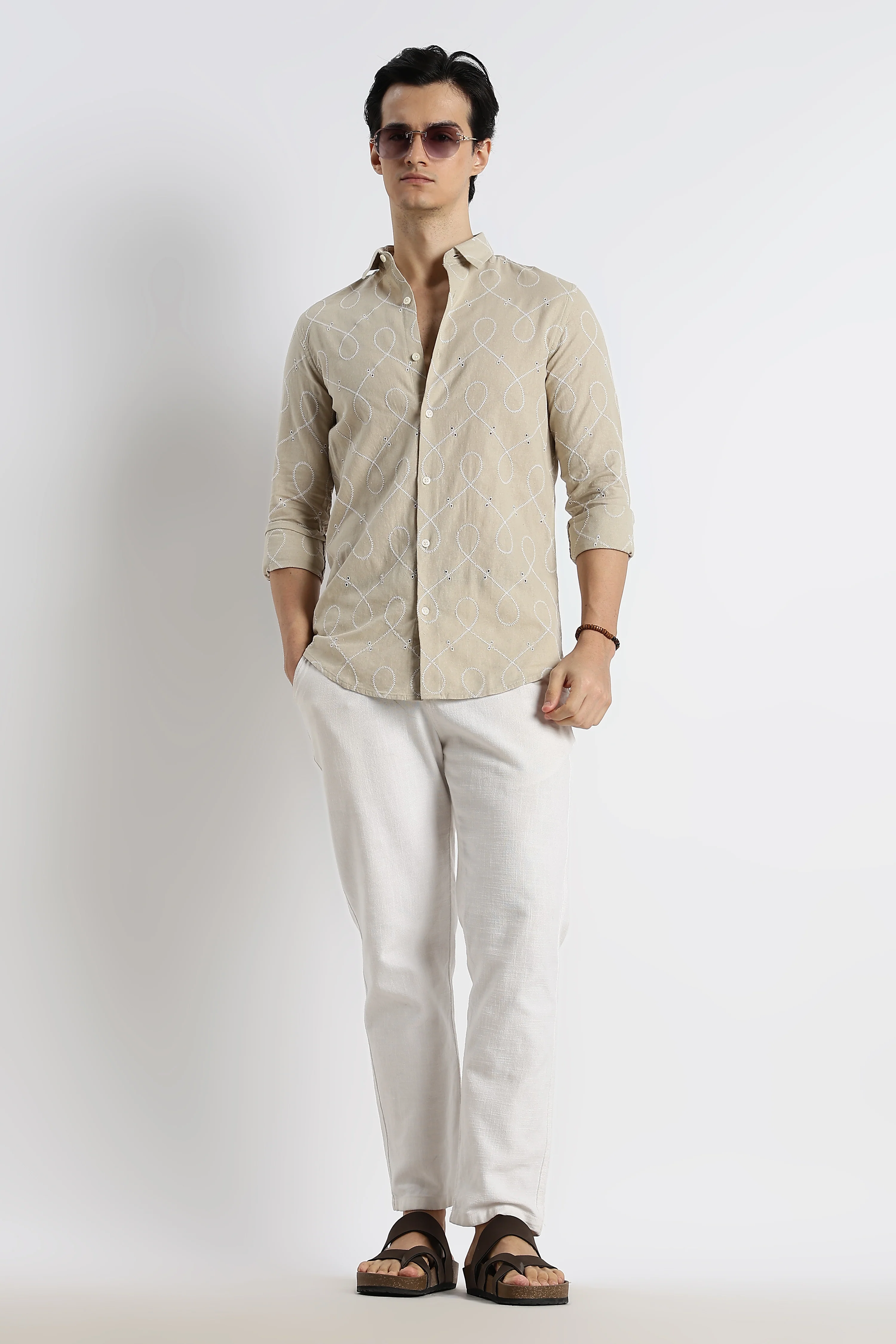 Men Embroidered Cotton-Linen Shirt - Image 3