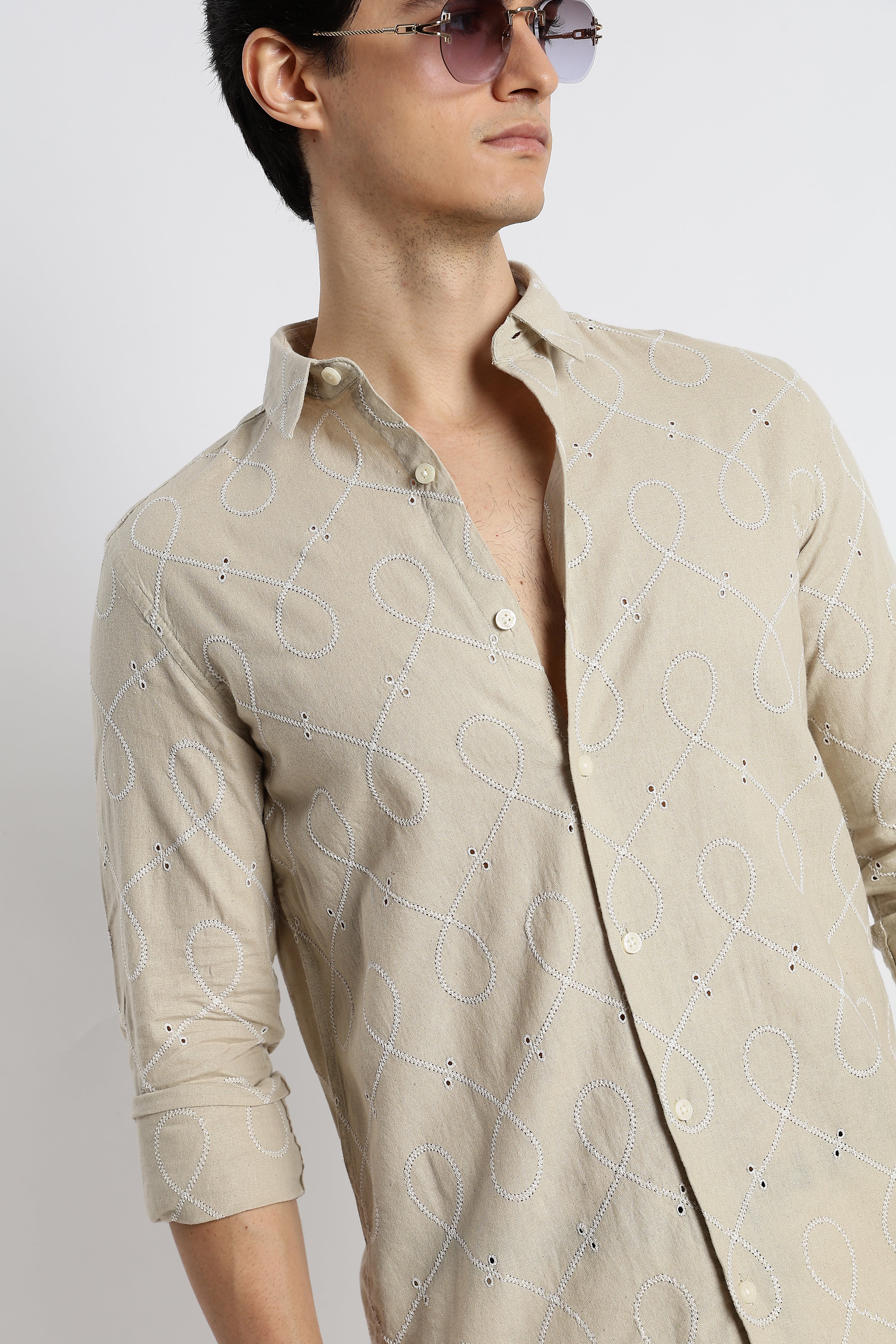 Men Embroidered Cotton-Linen Shirt - Image 6