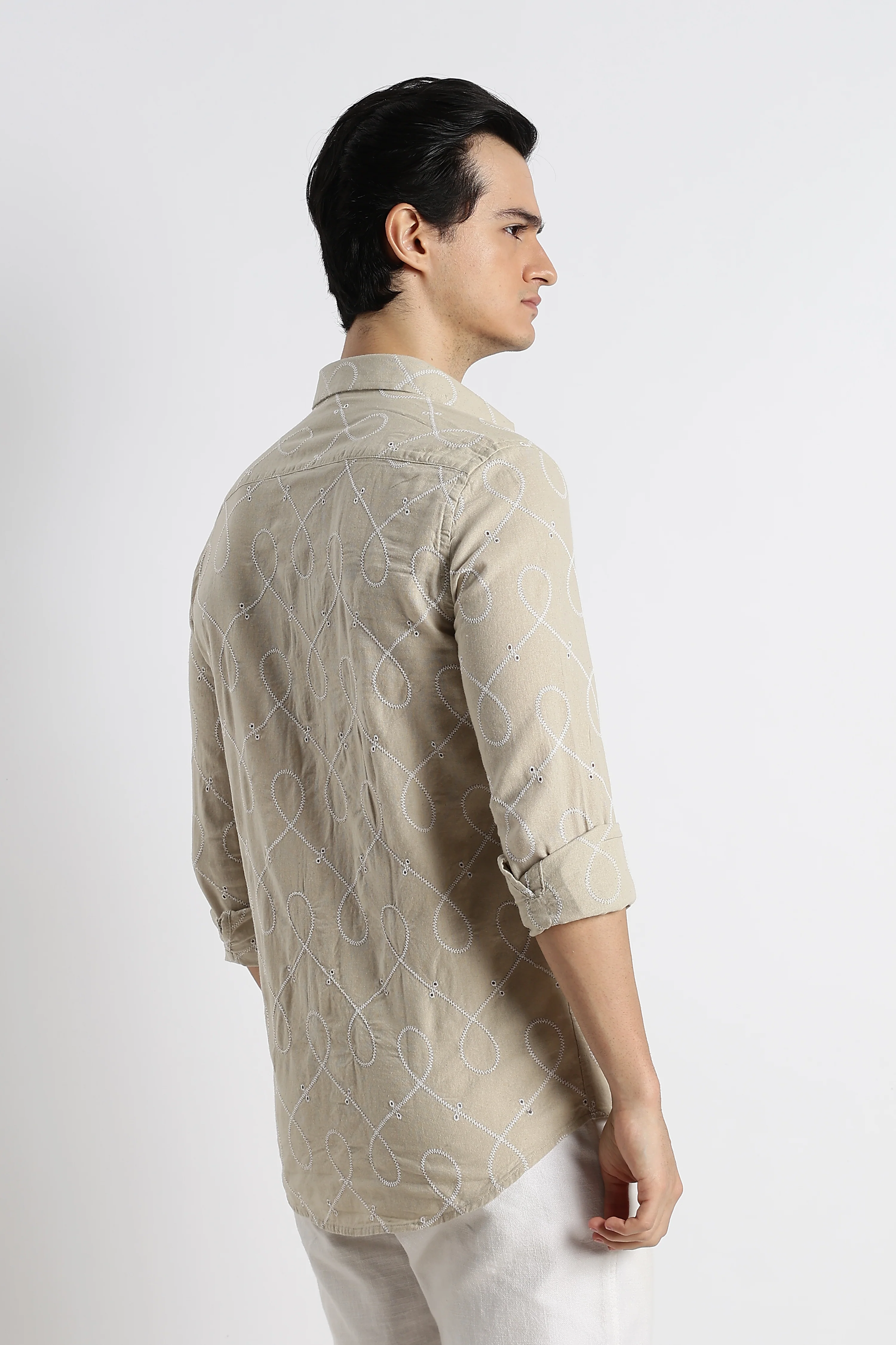 Men Embroidered Cotton-Linen Shirt - Image 7