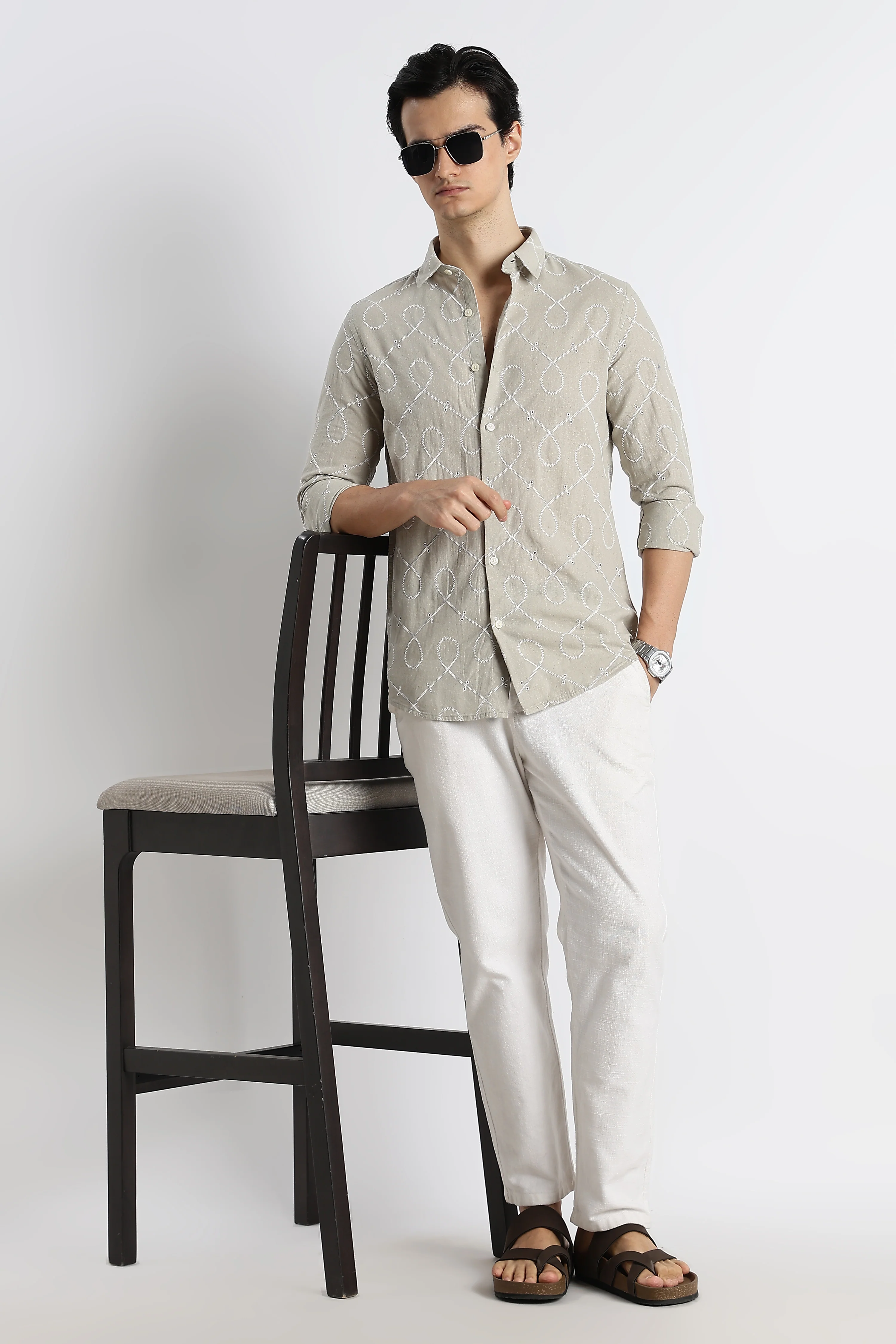 Men Embroidered Cotton-Linen Shirt - Image 10