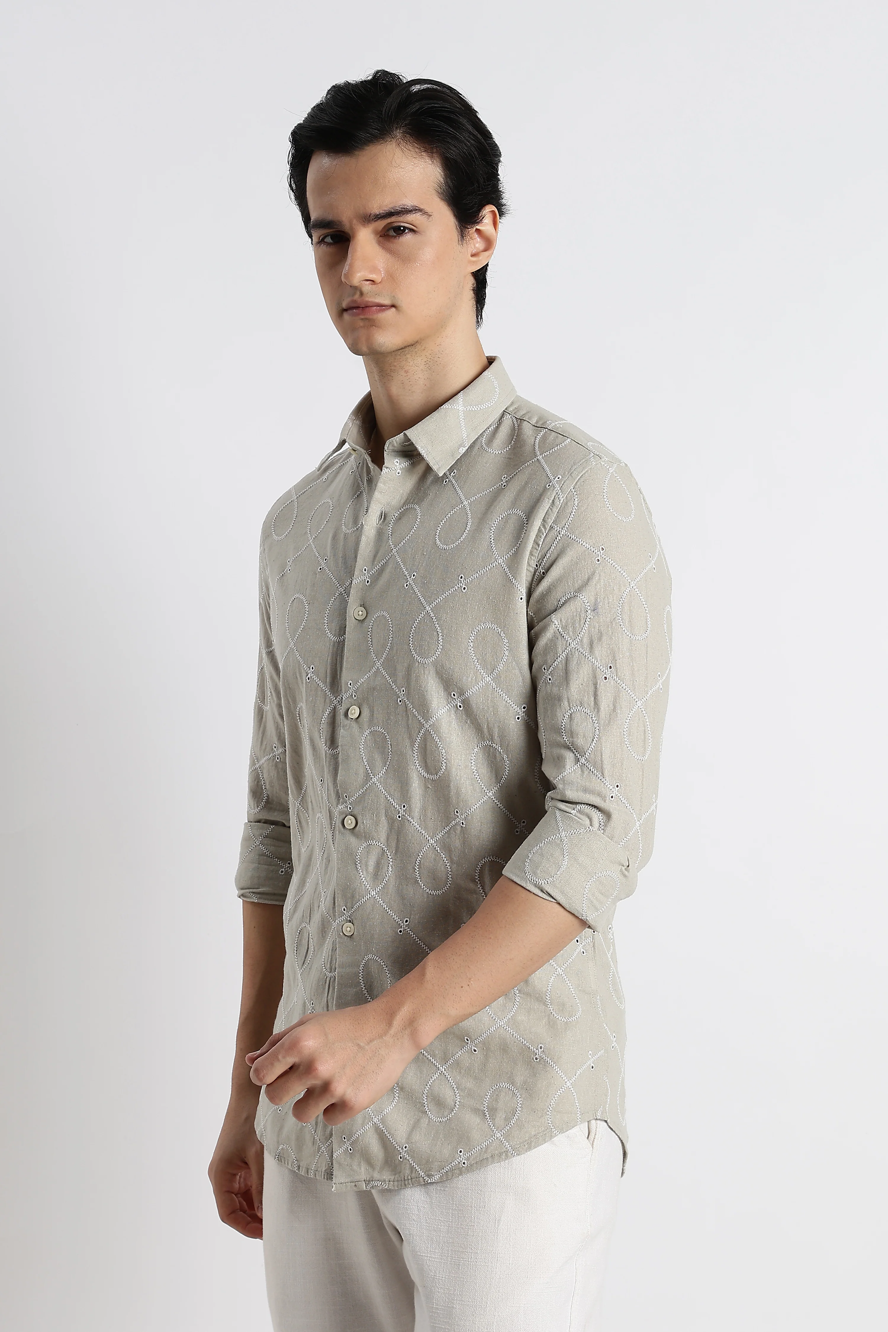 Men Embroidered Cotton-Linen Shirt - Image 5