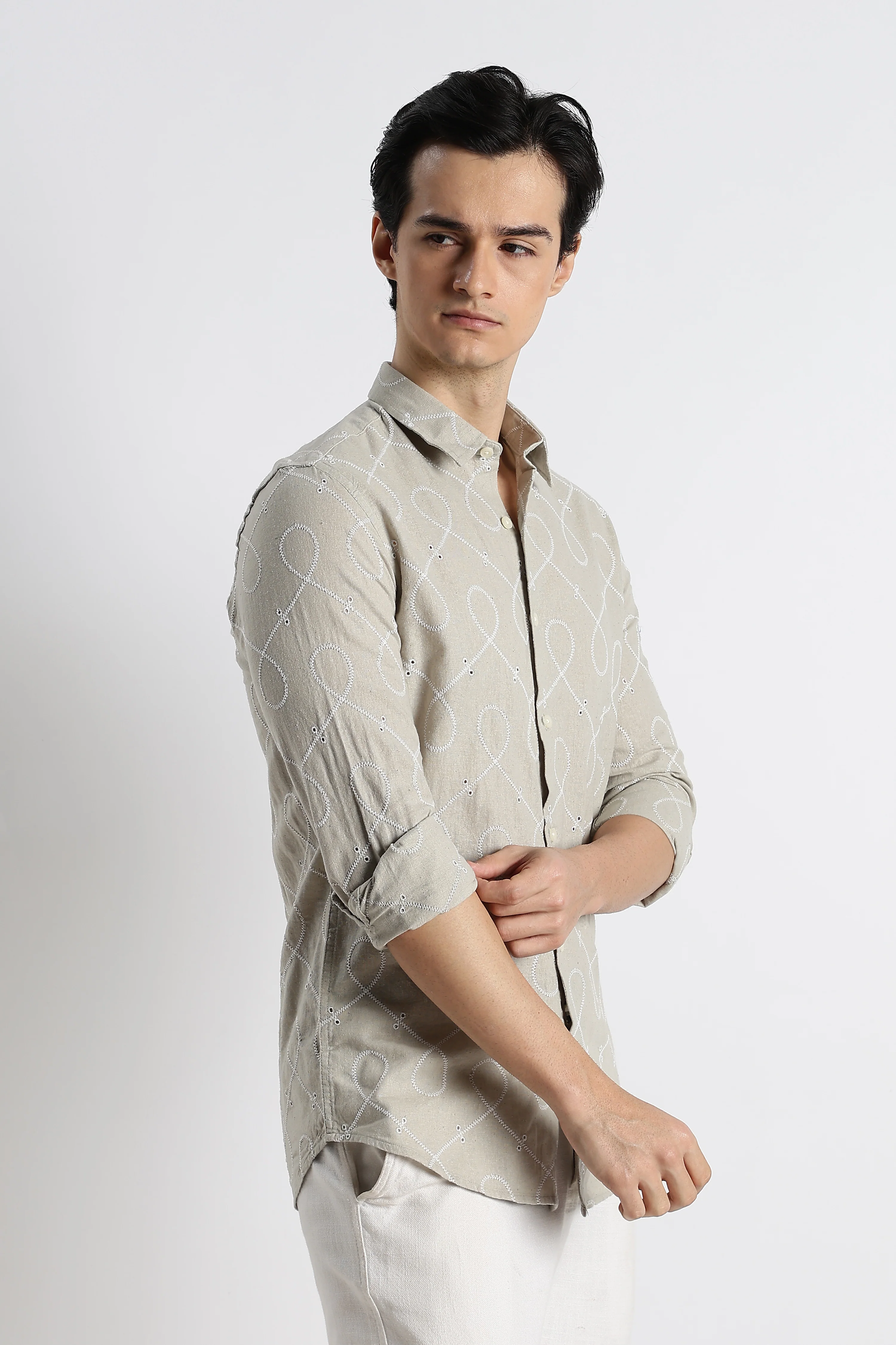 Men Embroidered Cotton-Linen Shirt - Image 6