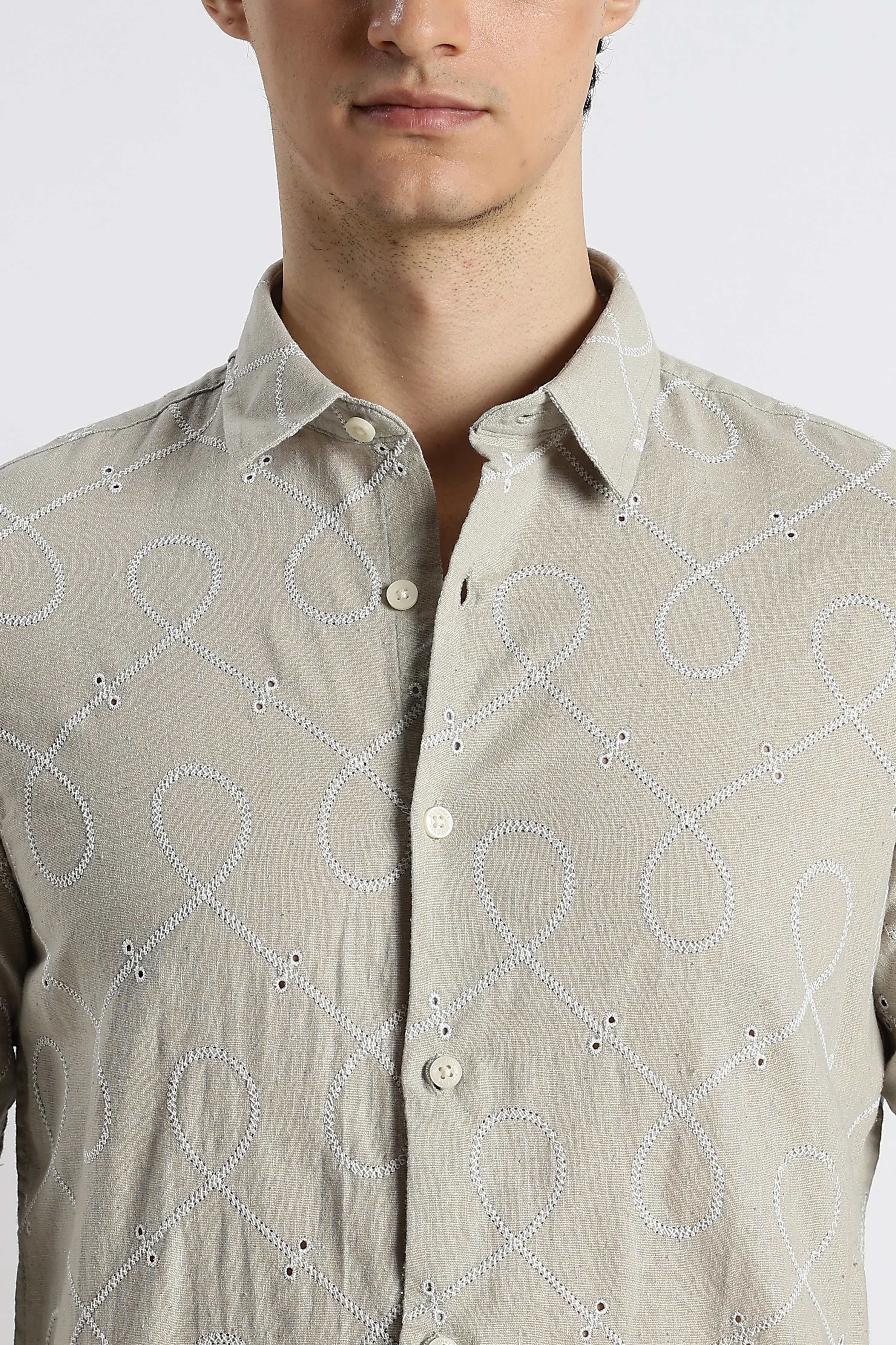 Men Embroidered Cotton-Linen Shirt - Image 7