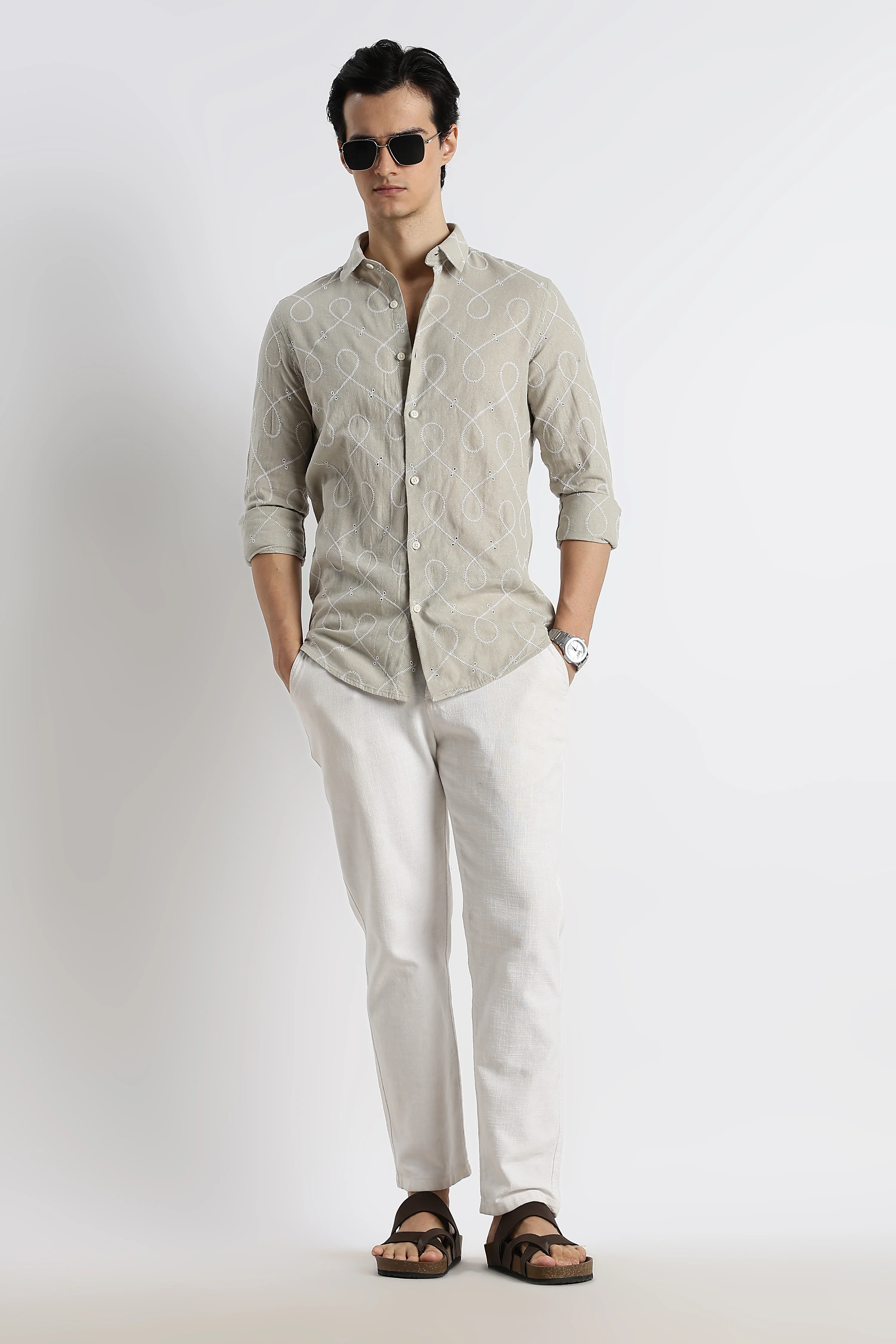 Men Embroidered Cotton-Linen Shirt - Image 8