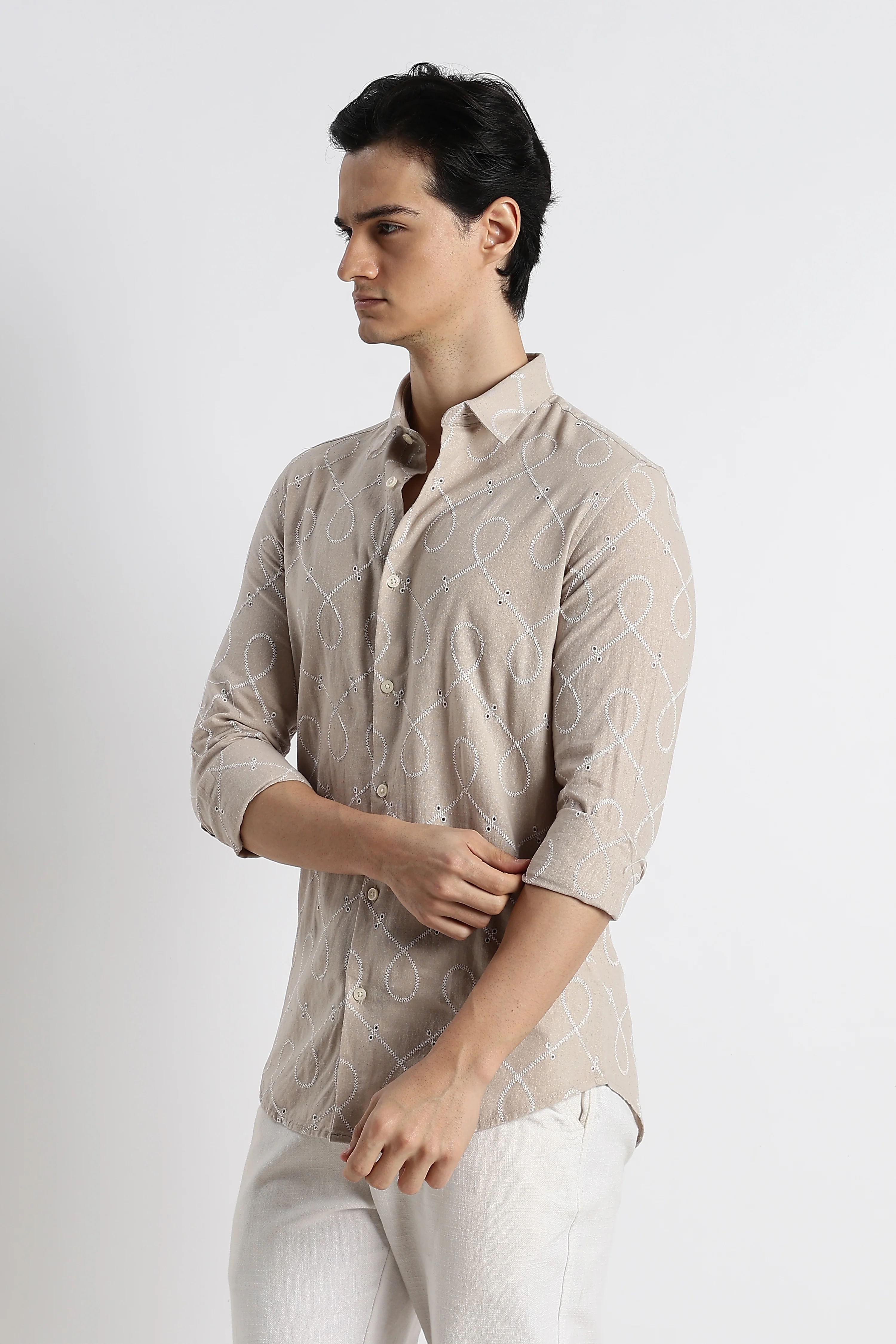 Men Embroidered Cotton-Linen Shirt - Image 5