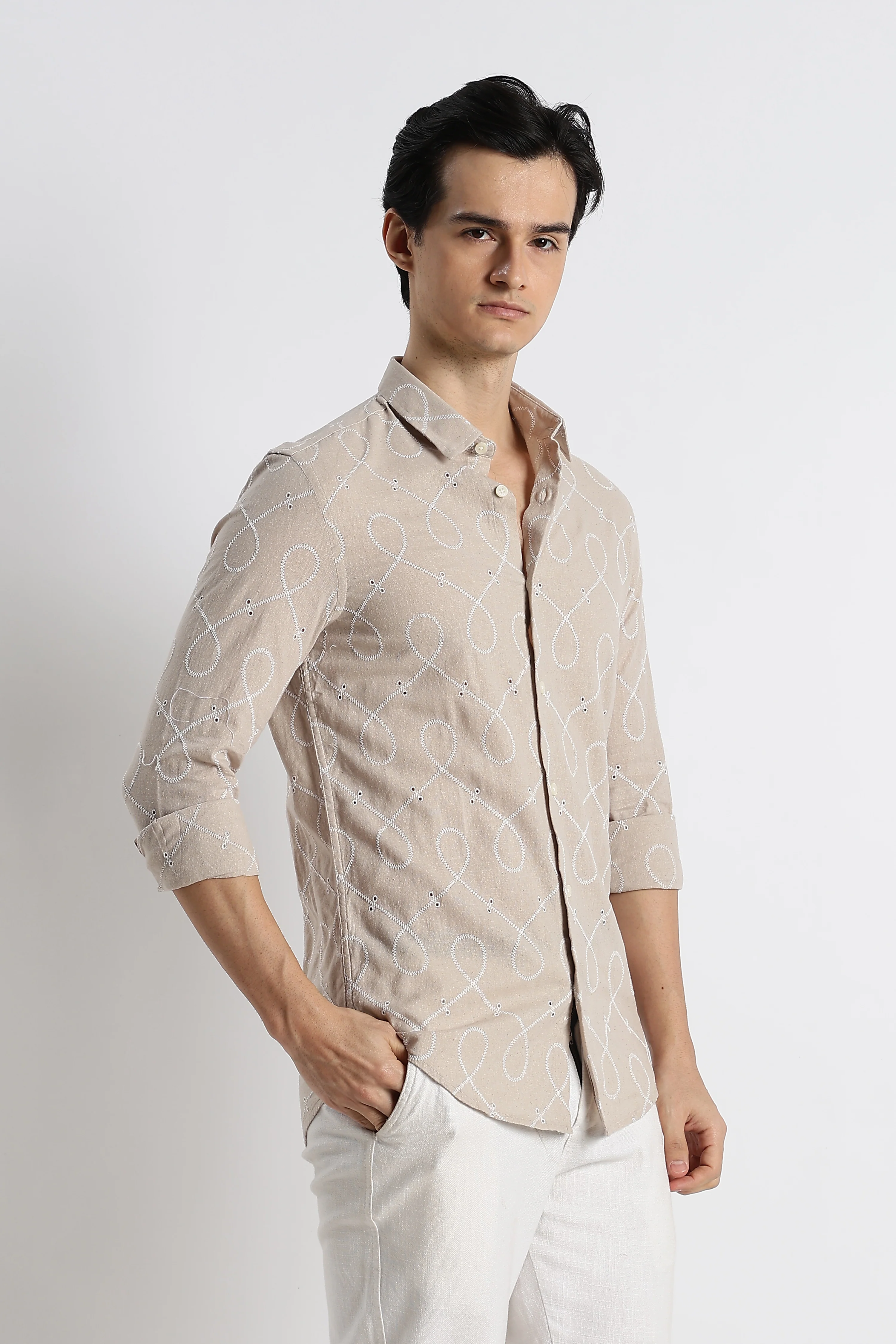 Men Embroidered Cotton-Linen Shirt - Image 6