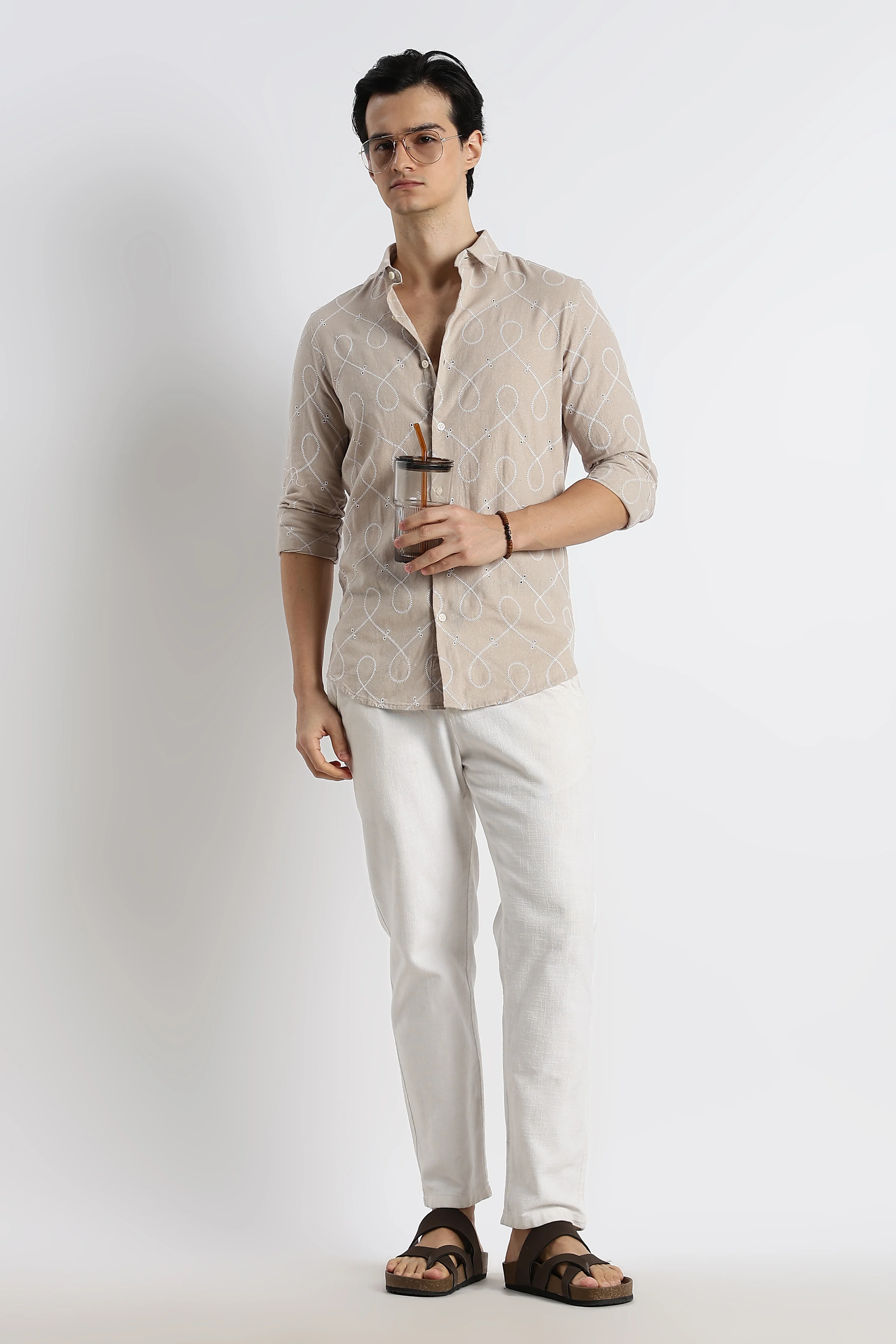 Men Embroidered Cotton-Linen Shirt - Image 8