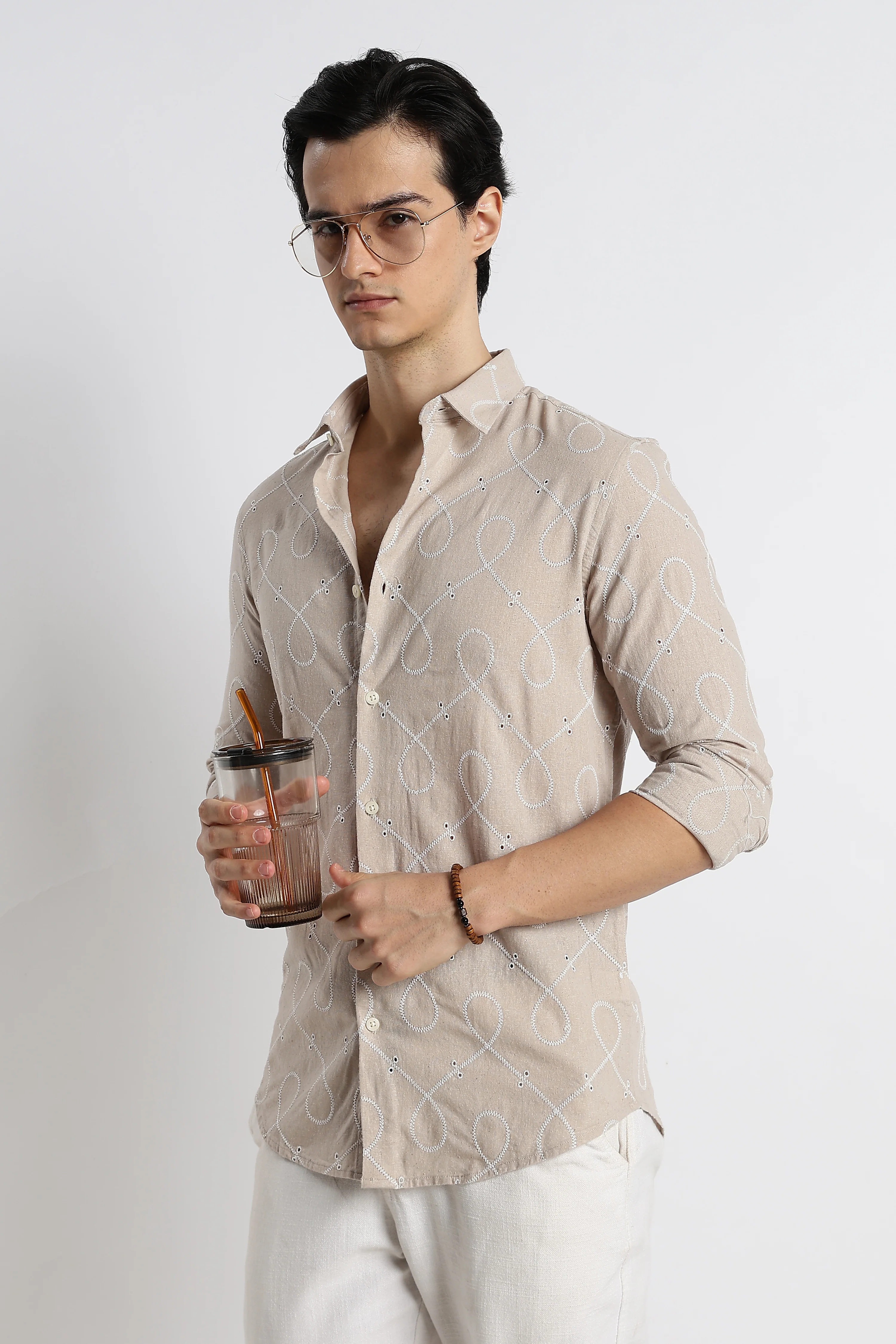 Men Embroidered Cotton-Linen Shirt - Image 9