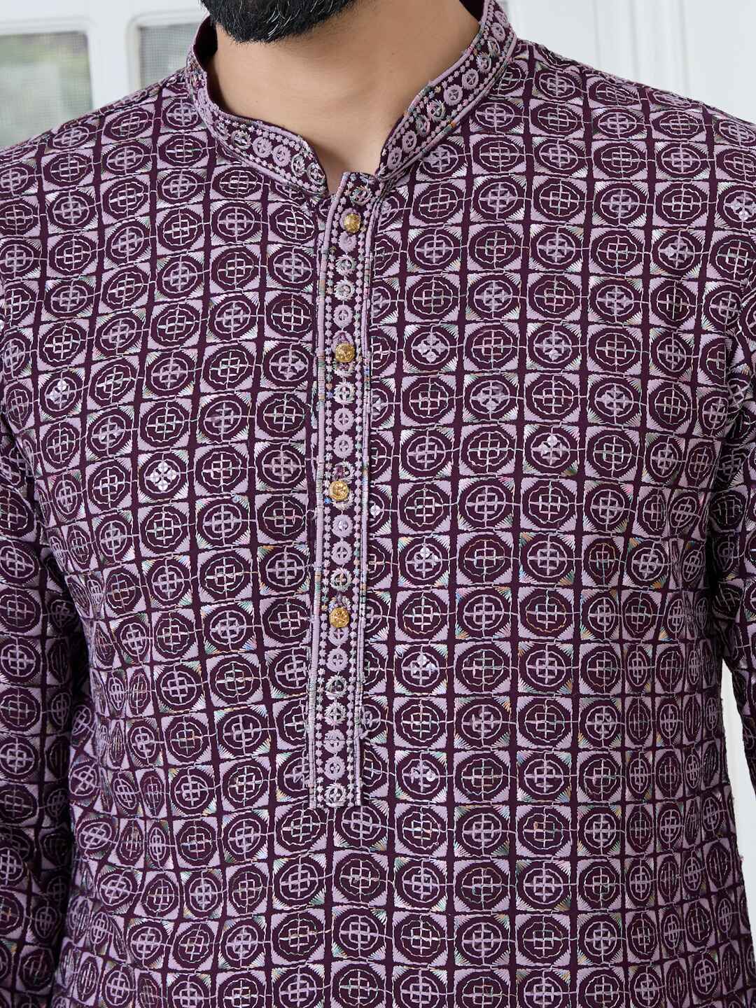 Men Embroidered Mandarin Collar Kurta - Image 2