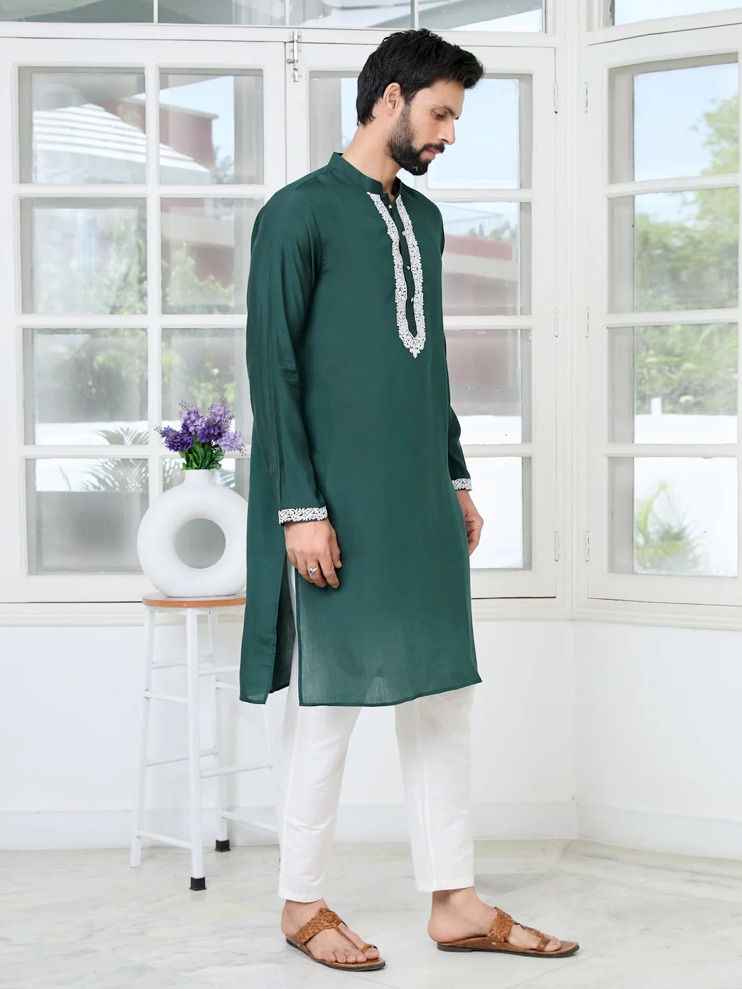 Men EmbroideredMandarin Kurta - Image 3