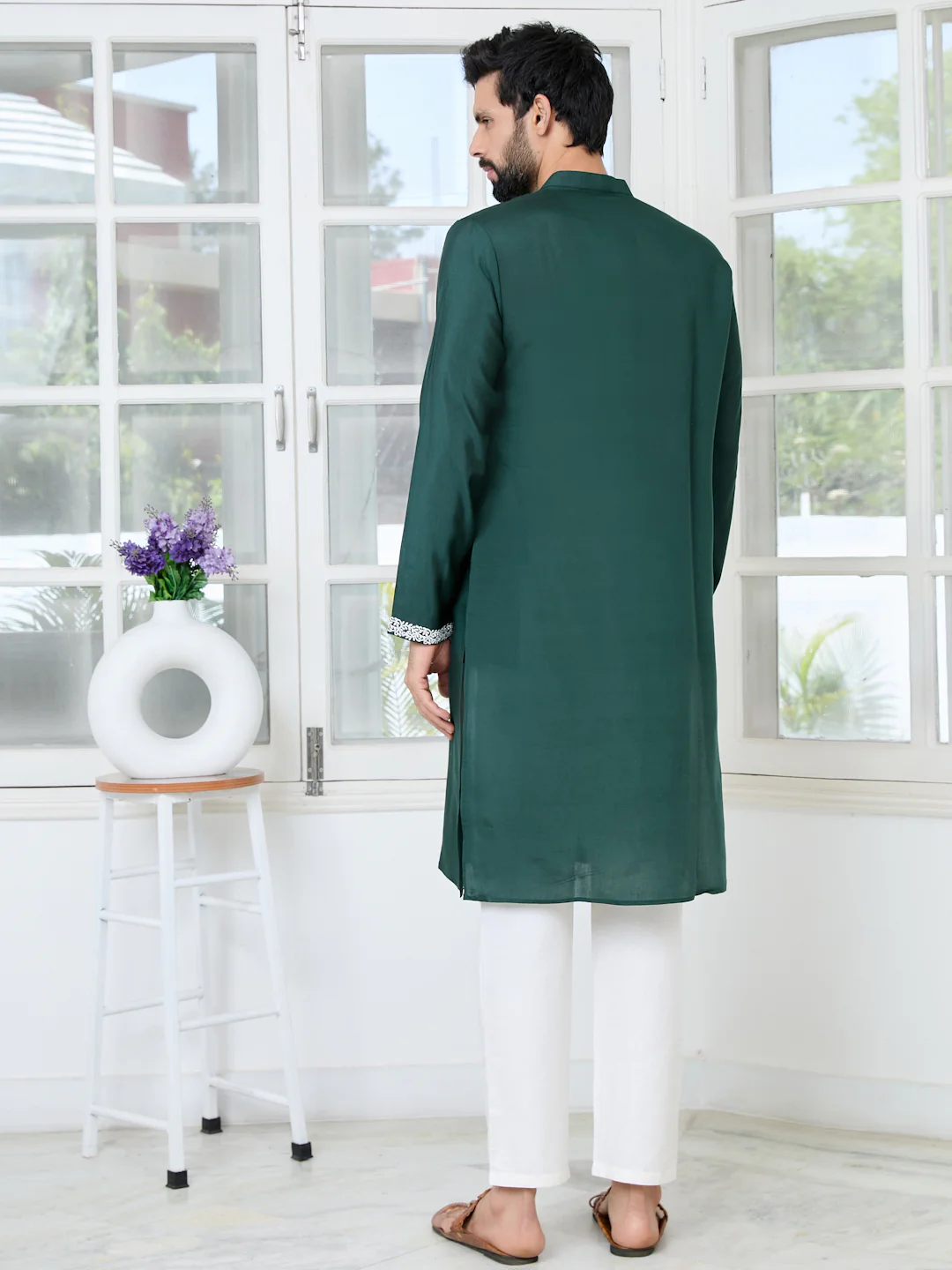 Men EmbroideredMandarin Kurta - Image 4